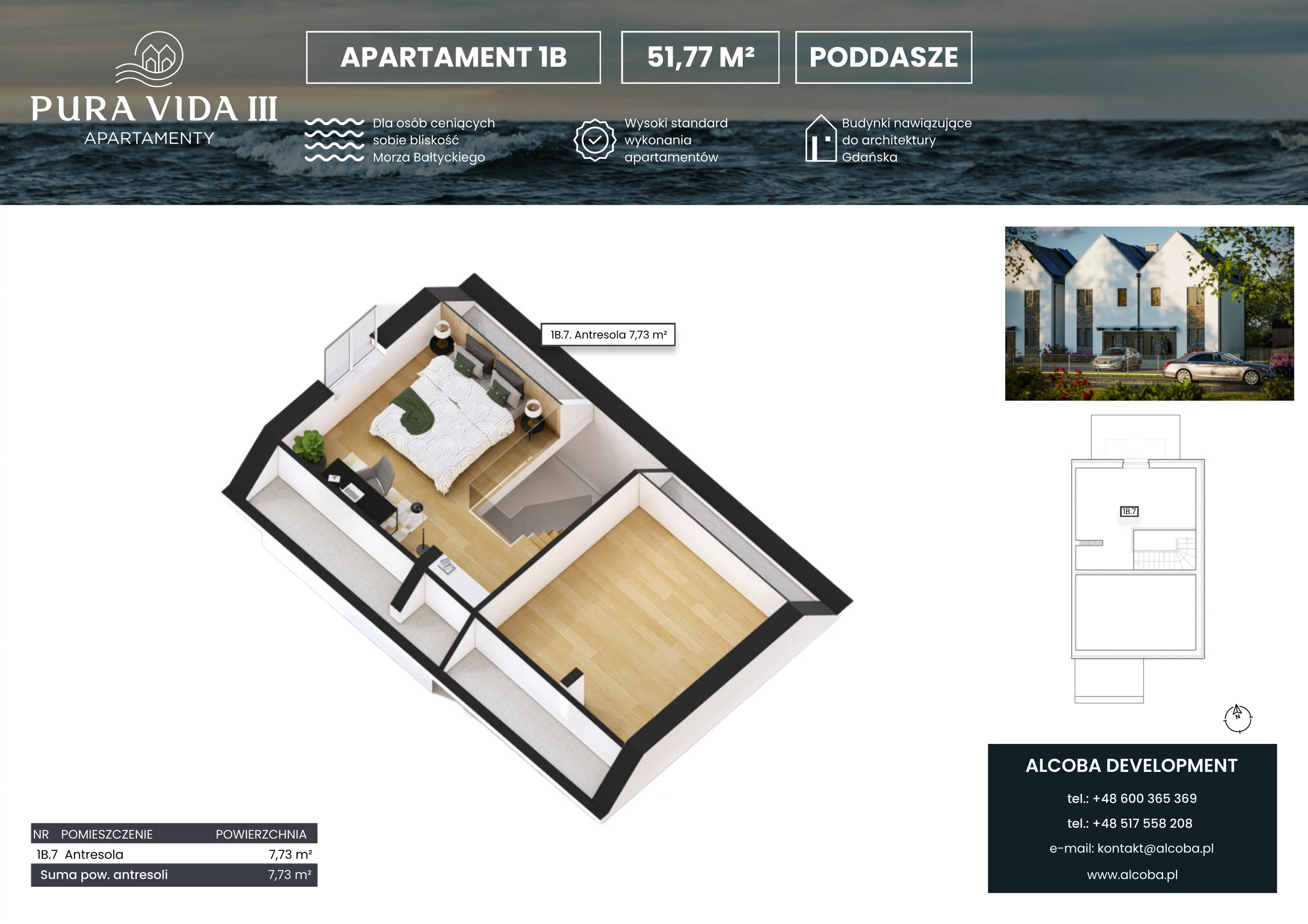 3 pokoje, apartament 51,77 m², piętro 1, oferta nr 1B, Pura Vida III , Gdańsk, Wyspa Sobieszewska, ul. Uzdrowiskowa