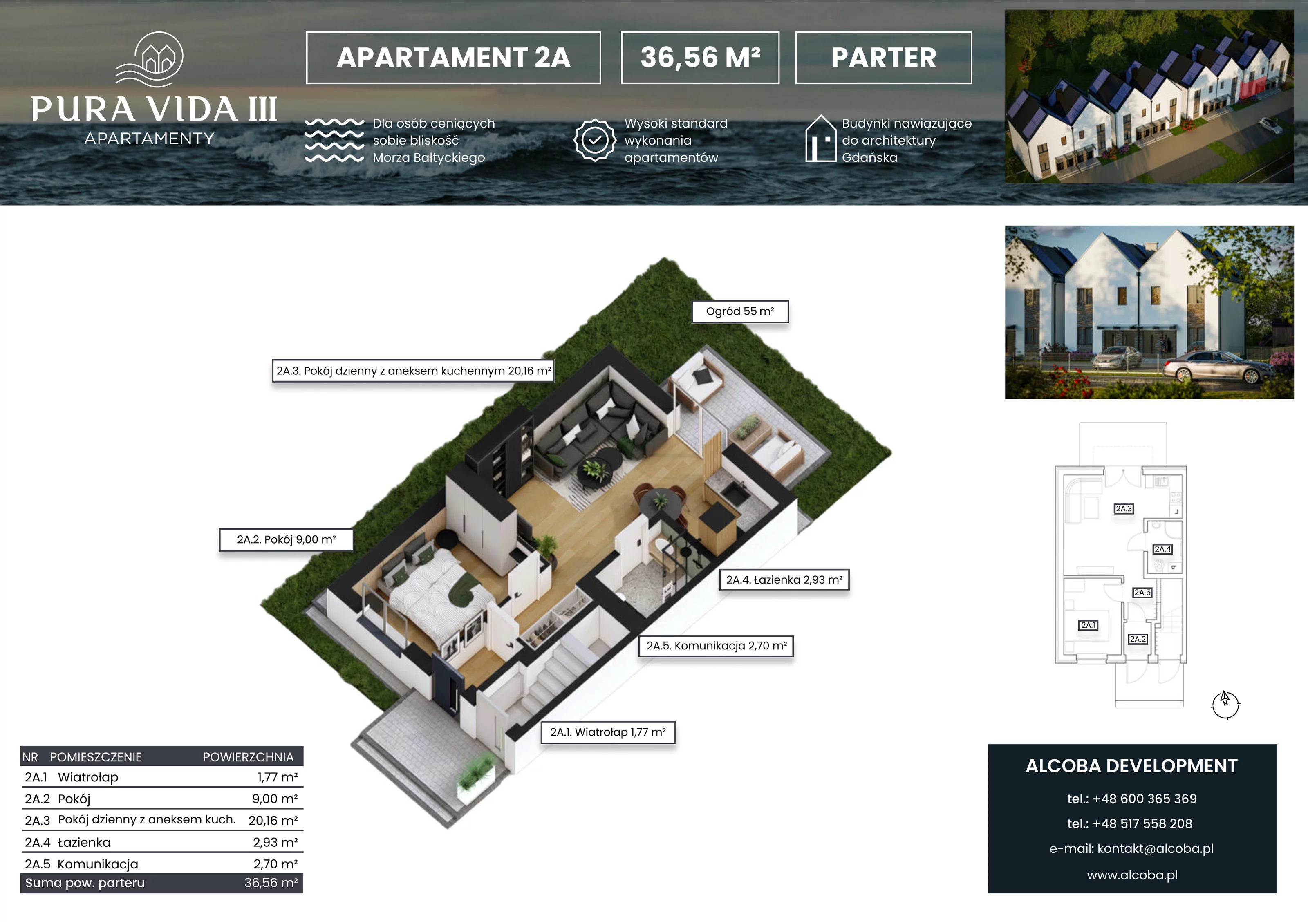 2 pokoje, apartament 36,56 m², parter, oferta nr 2A, Pura Vida III , Gdańsk, Wyspa Sobieszewska, ul. Uzdrowiskowa