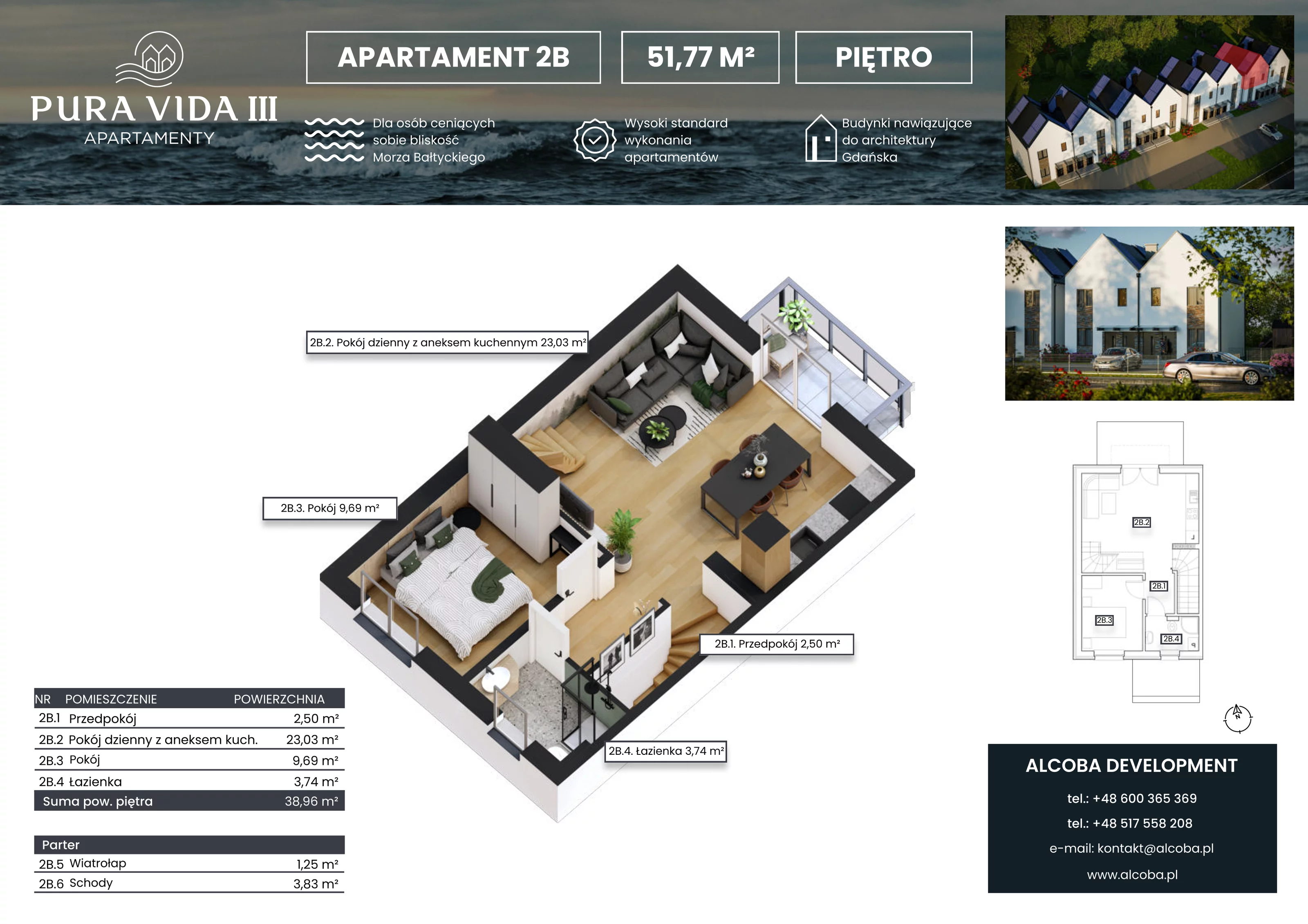 3 pokoje, apartament 51,77 m², piętro 1, oferta nr 2B, Pura Vida III , Gdańsk, Wyspa Sobieszewska, ul. Uzdrowiskowa