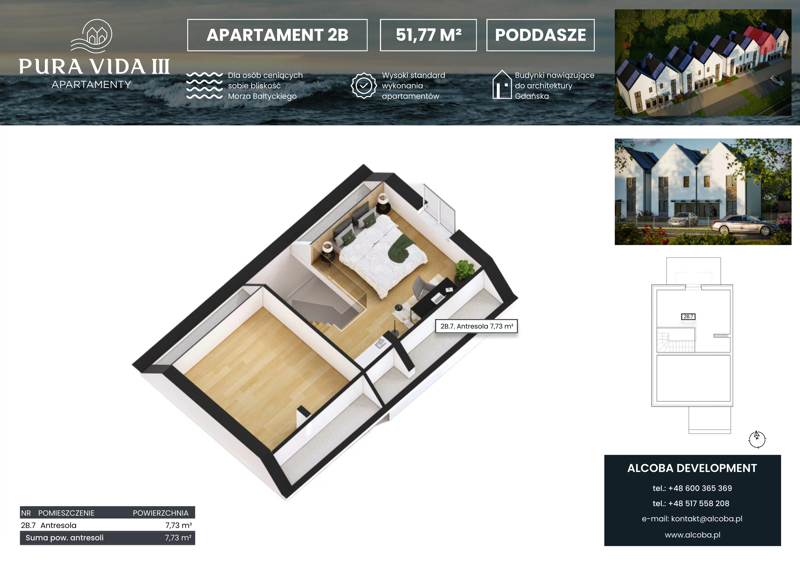 3 pokoje, apartament 51,77 m², piętro 1, oferta nr 2B, Pura Vida III , Gdańsk, Wyspa Sobieszewska, ul. Uzdrowiskowa
