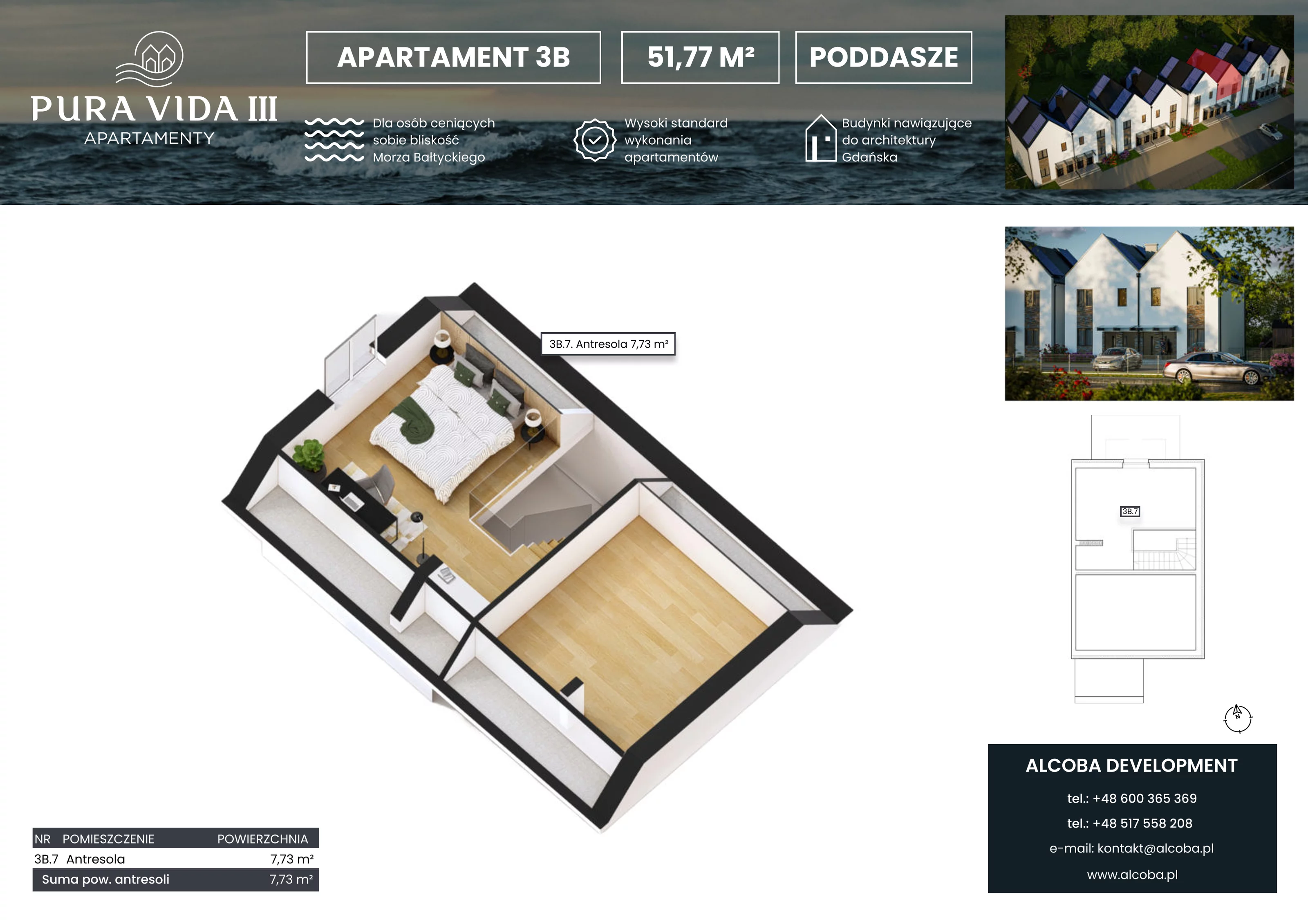 3 pokoje, apartament 51,77 m², piętro 1, oferta nr 3B, Pura Vida III , Gdańsk, Wyspa Sobieszewska, ul. Uzdrowiskowa