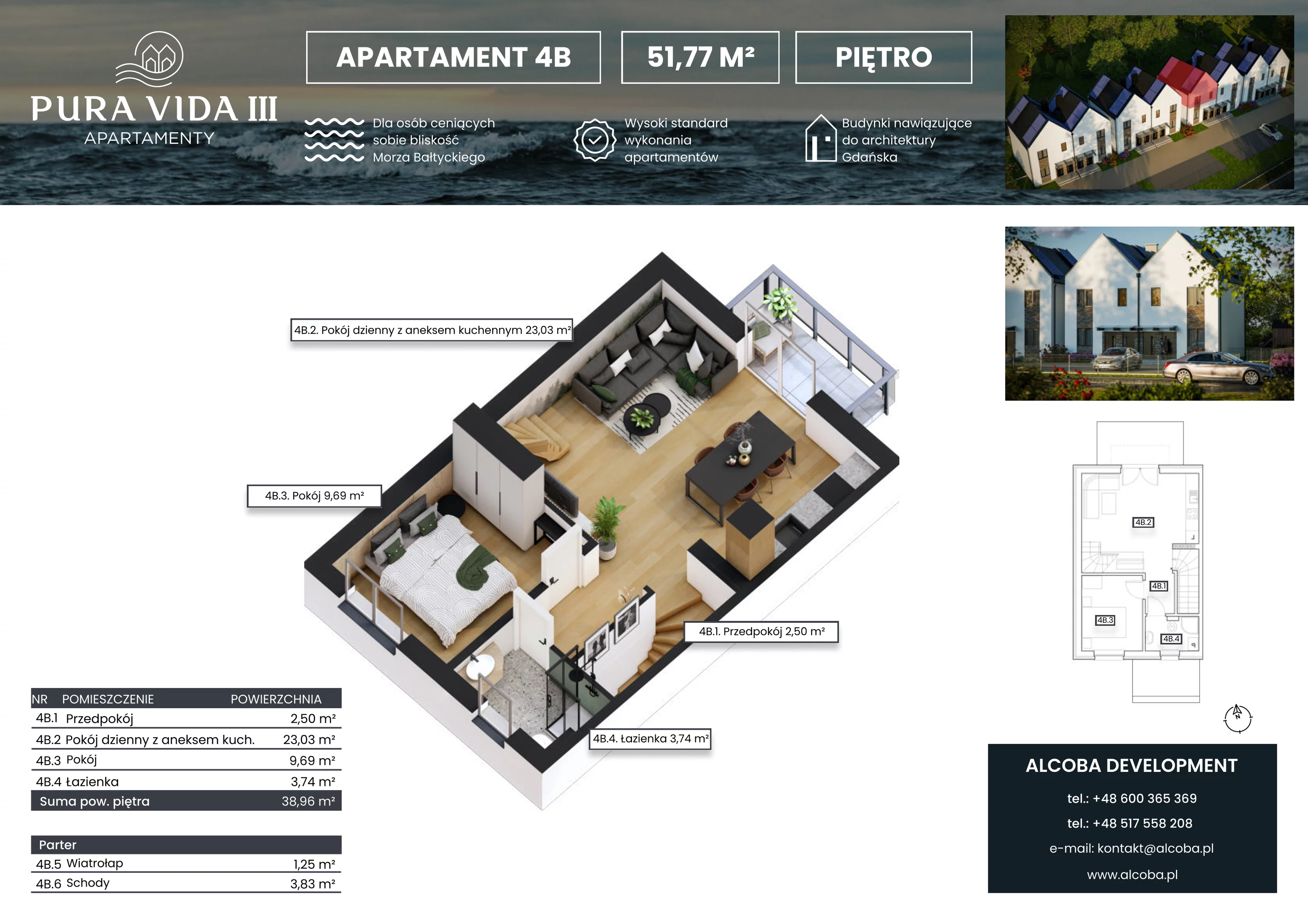3 pokoje, apartament 51,77 m², piętro 1, oferta nr 4B, Pura Vida III , Gdańsk, Wyspa Sobieszewska, ul. Uzdrowiskowa