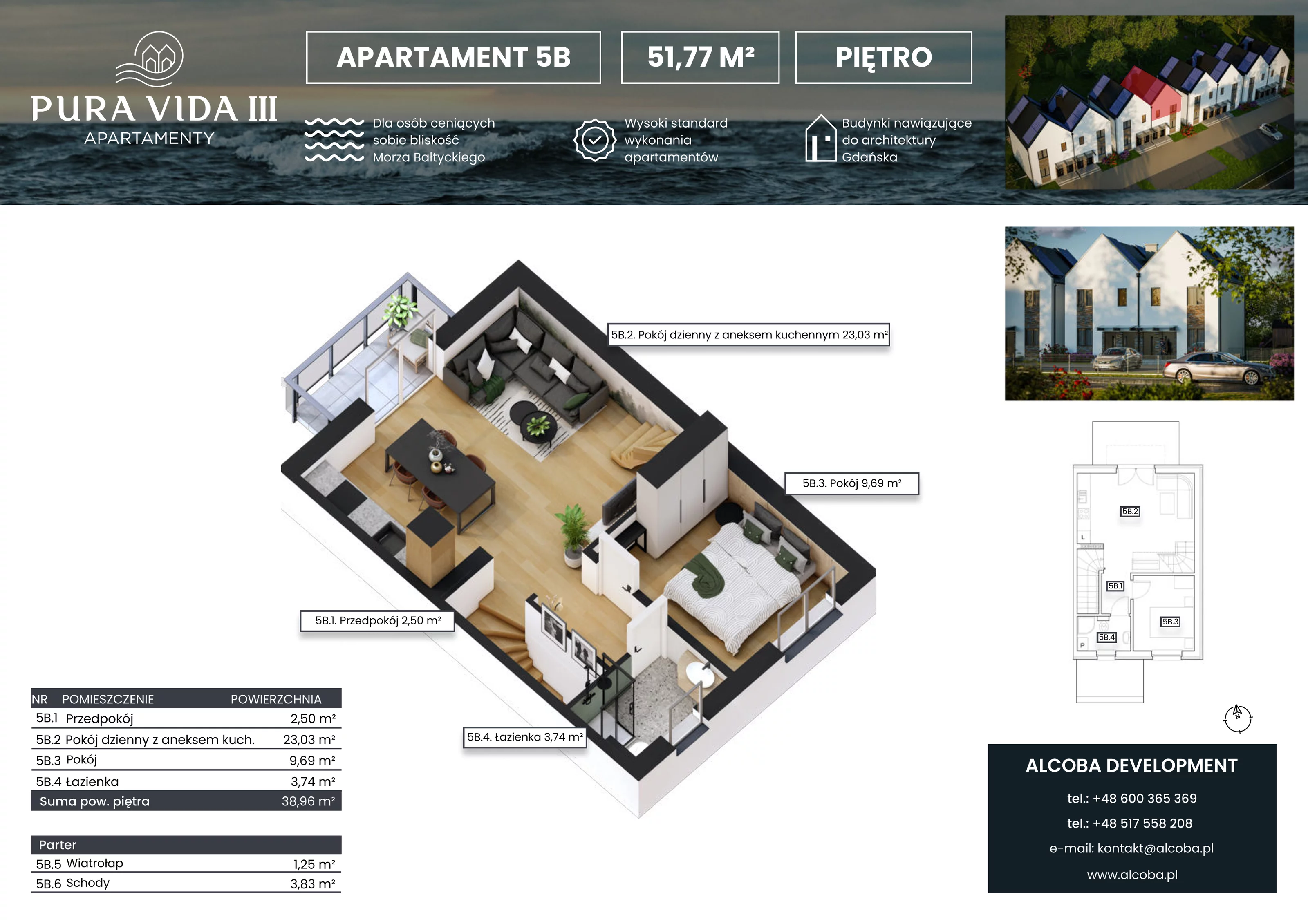 3 pokoje, apartament 51,77 m², piętro 1, oferta nr 5B, Pura Vida III , Gdańsk, Wyspa Sobieszewska, ul. Uzdrowiskowa