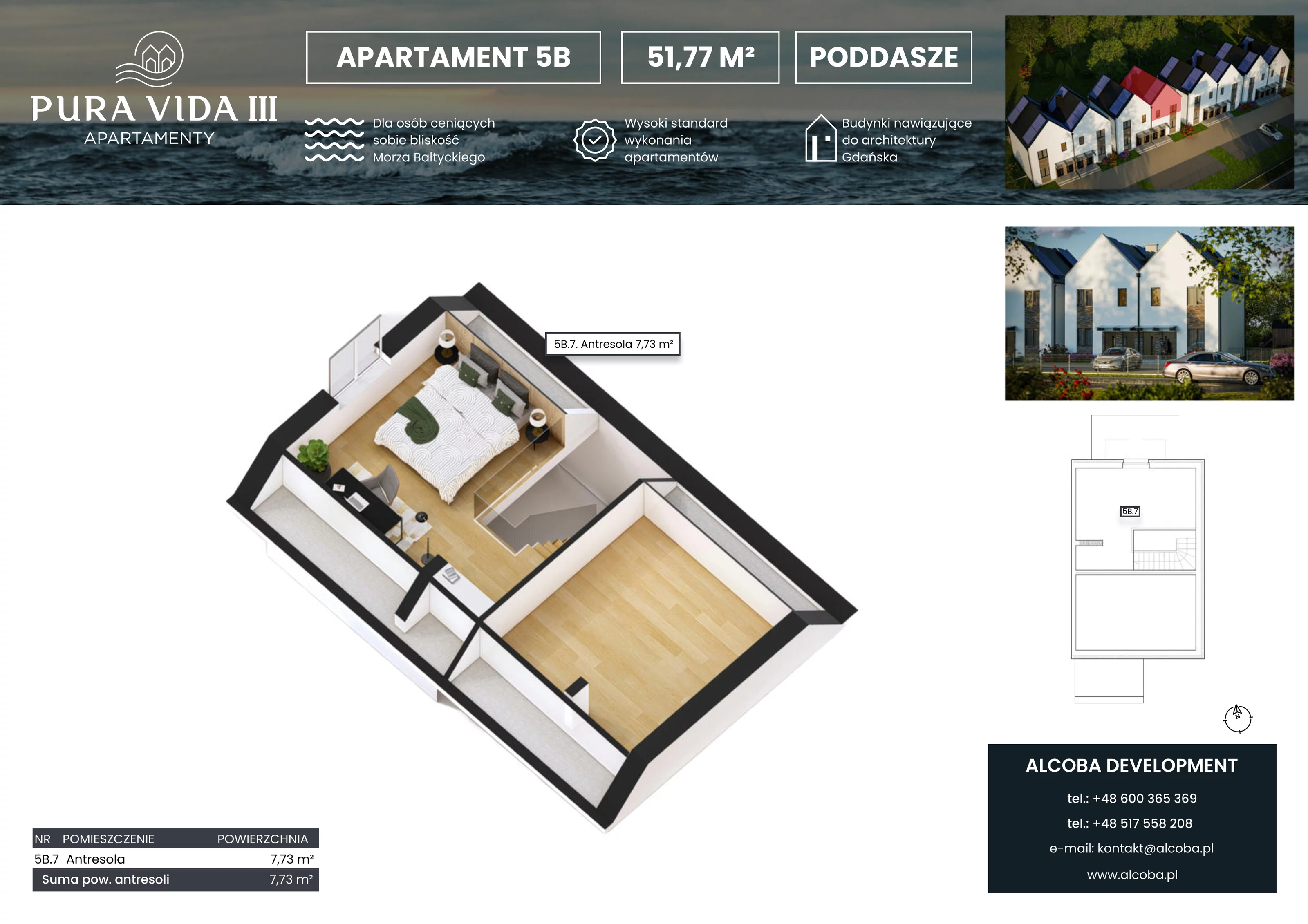 3 pokoje, apartament 51,77 m², piętro 1, oferta nr 5B, Pura Vida III , Gdańsk, Wyspa Sobieszewska, ul. Uzdrowiskowa