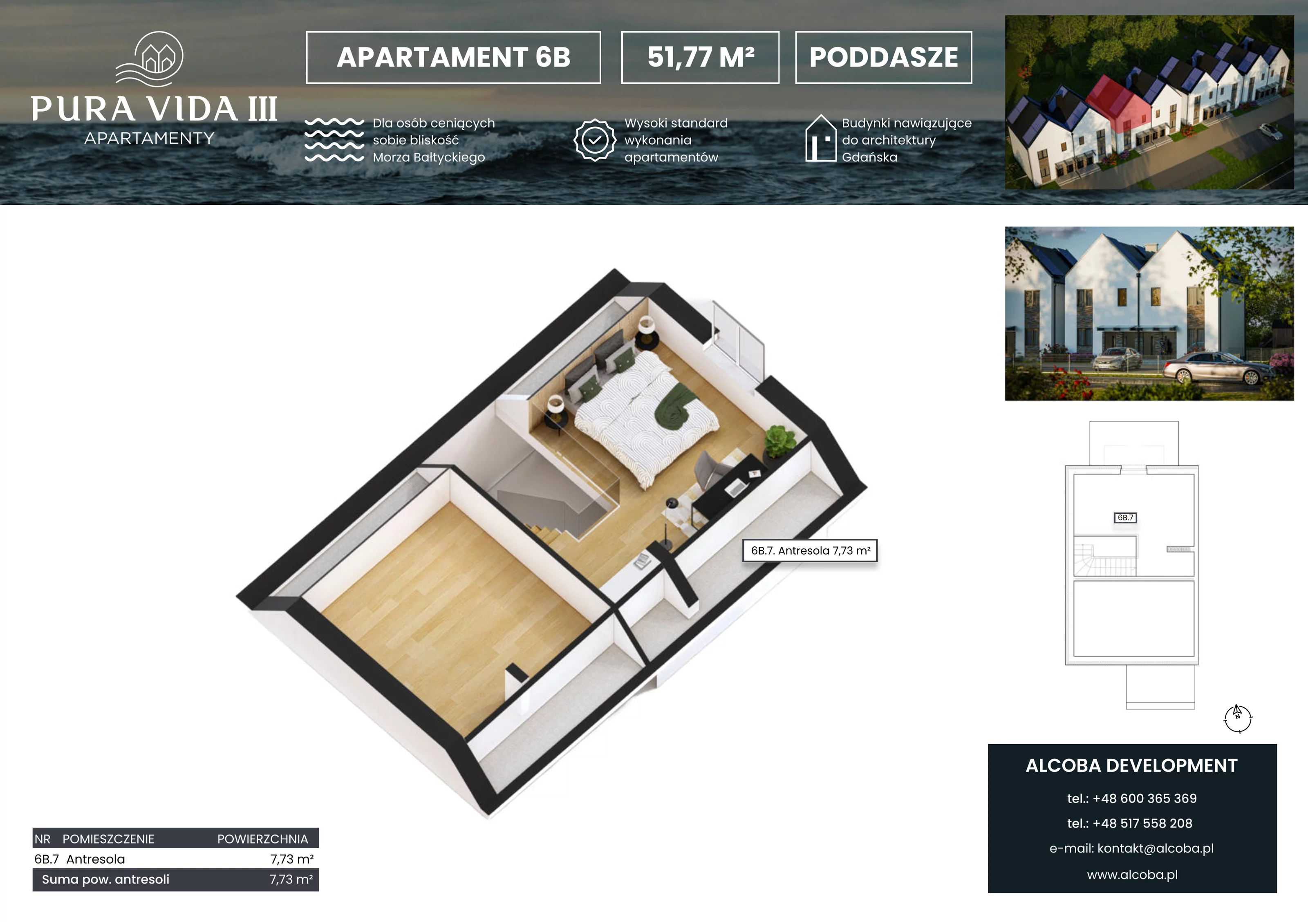 3 pokoje, apartament 51,77 m², piętro 1, oferta nr 6B, Pura Vida III , Gdańsk, Wyspa Sobieszewska, ul. Uzdrowiskowa