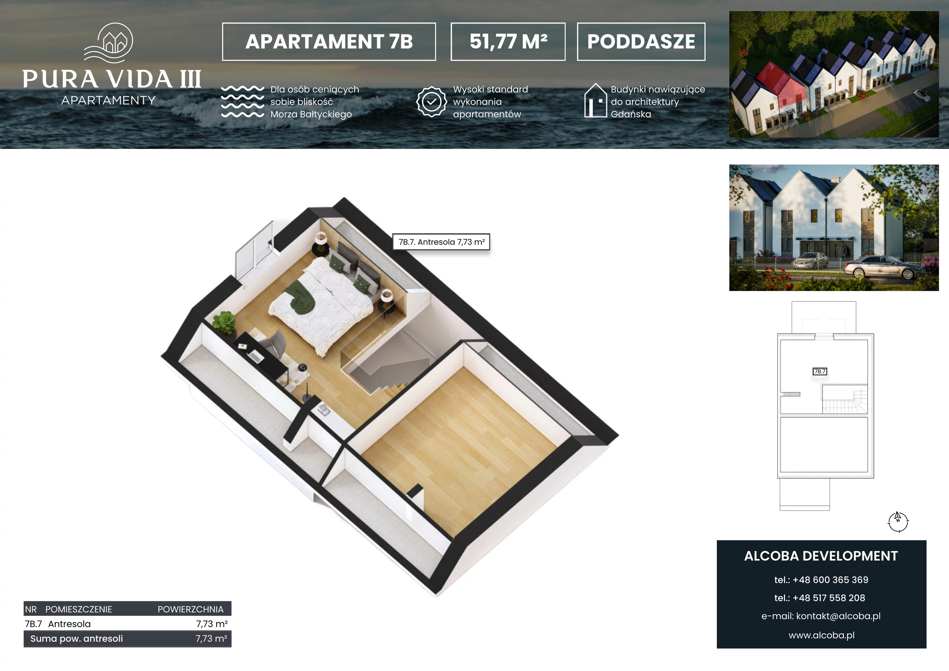 3 pokoje, apartament 51,77 m², piętro 1, oferta nr 7B, Pura Vida III , Gdańsk, Wyspa Sobieszewska, ul. Uzdrowiskowa