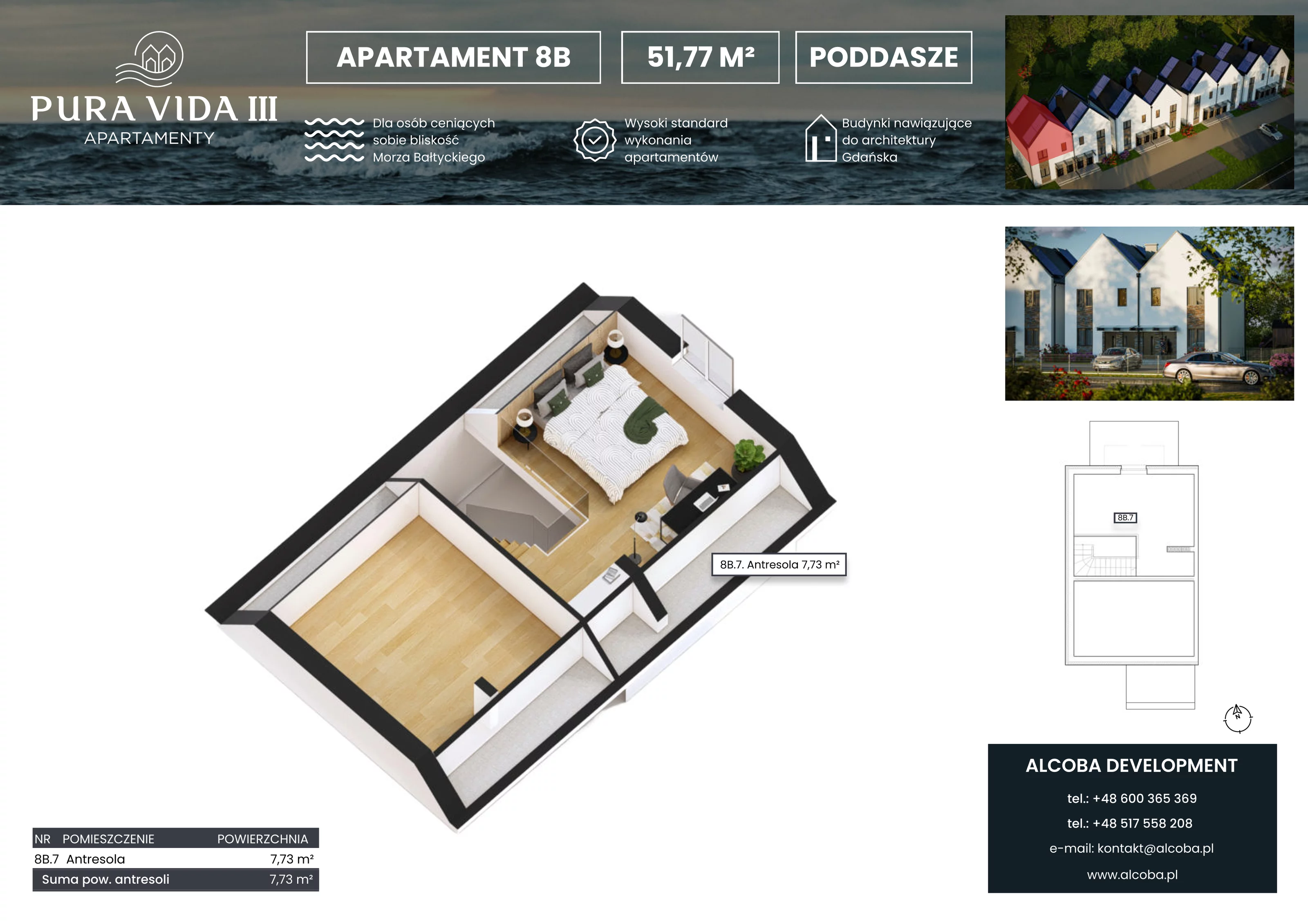 3 pokoje, apartament 51,77 m², piętro 1, oferta nr 8B, Pura Vida III , Gdańsk, Wyspa Sobieszewska, ul. Uzdrowiskowa