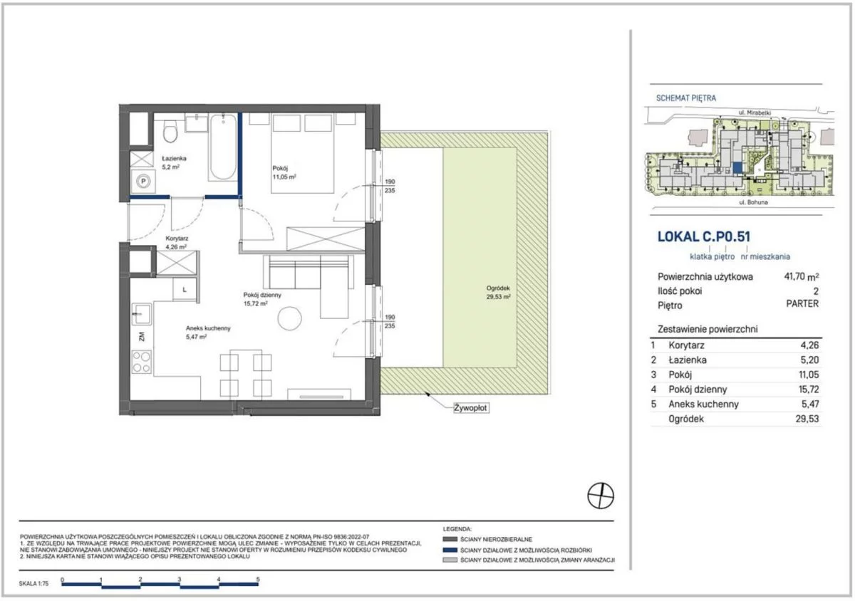 2 pokoje, mieszkanie 42,03 m², parter, oferta nr , GH549792, Warszawa, Bohuna