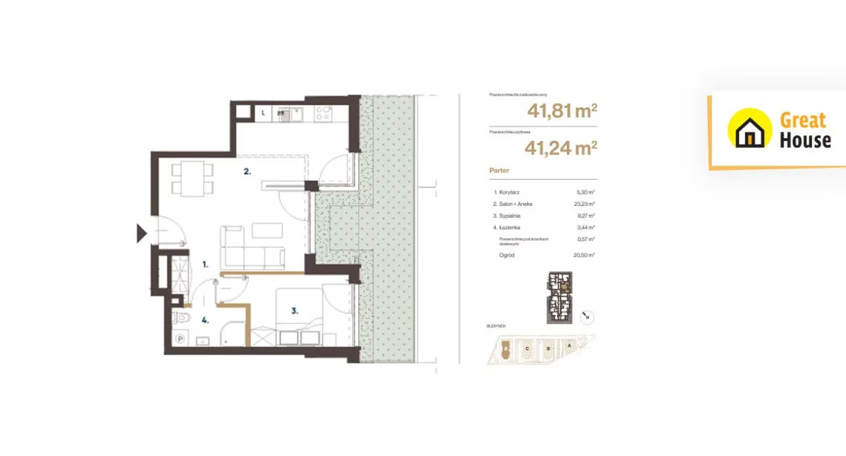 Mieszkanie na sprzedaż, 42,00 m², 2 pokoje, parter, oferta nr GH181452