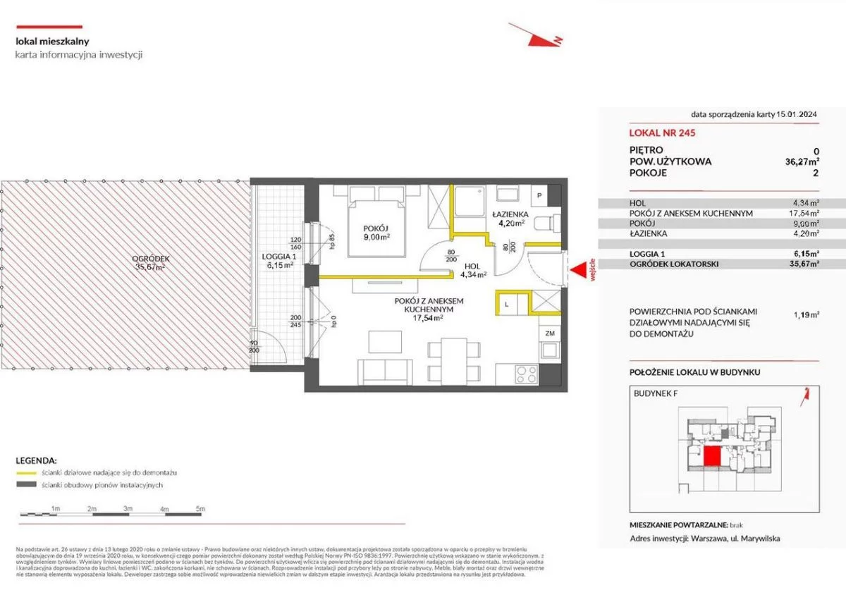 2 pokoje, mieszkanie 36,27 m², parter, oferta nr , GH268538, Warszawa, Targówek, Targówek, Marywilska