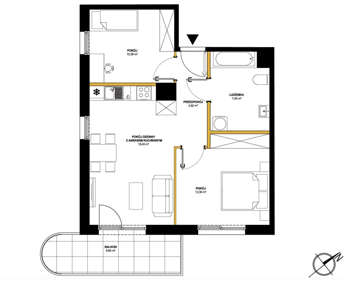 3 pokoje, mieszkanie 55,50 m², piętro 3, oferta nr , GH384744, Zamienie, Arakowa