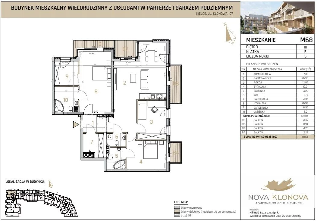 Apartament na sprzedaż, 111,64 m², 3 pokoje, piętro 3, oferta nr GH942242