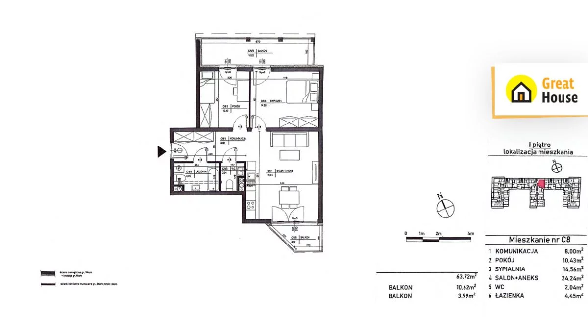 Mieszkanie na sprzedaż, 63,49 m², 3 pokoje, 1 piętro, oferta nr GH795589