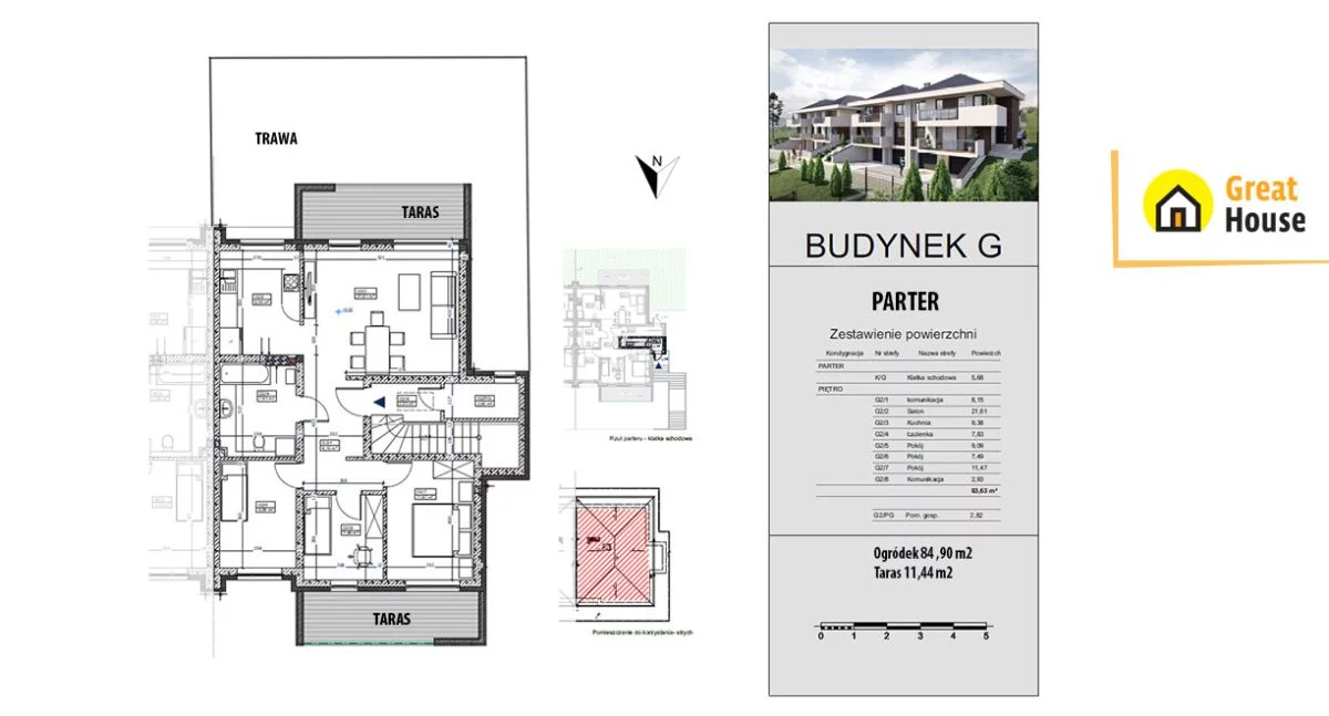 4 pokoje, mieszkanie 83,63 m², parter, oferta nr , GH605710, Mójcza, Akacjowa