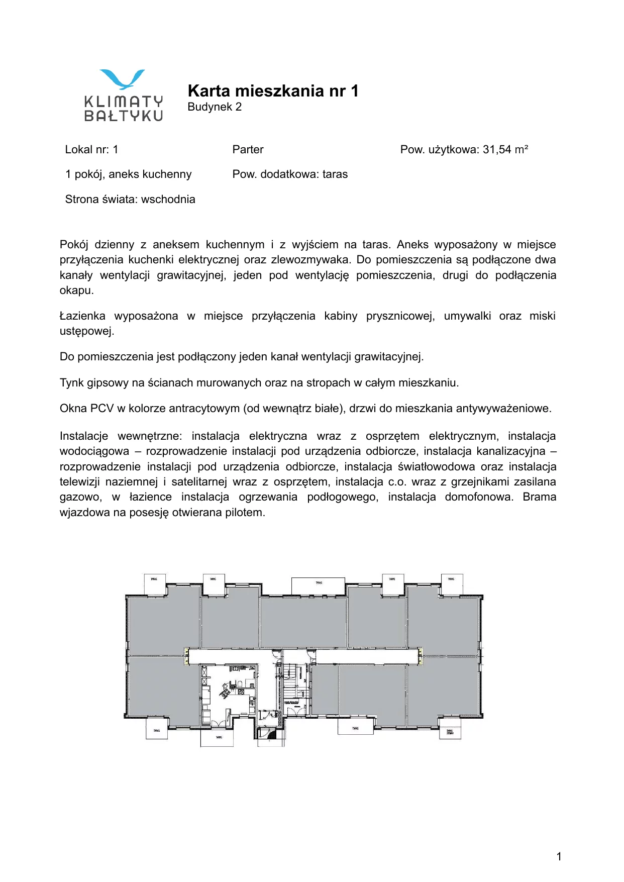 Apartament 31,54 m², parter, oferta nr 1, Klimaty Bałtyku, Dziwnów, ul. Daglezji 93-94