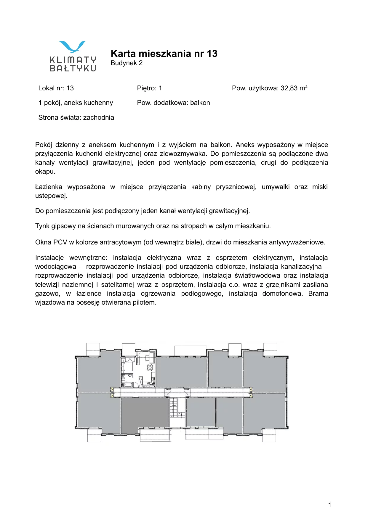 Apartament 33,83 m², piętro 1, oferta nr 13, Klimaty Bałtyku, Dziwnów, ul. Daglezji 93-94