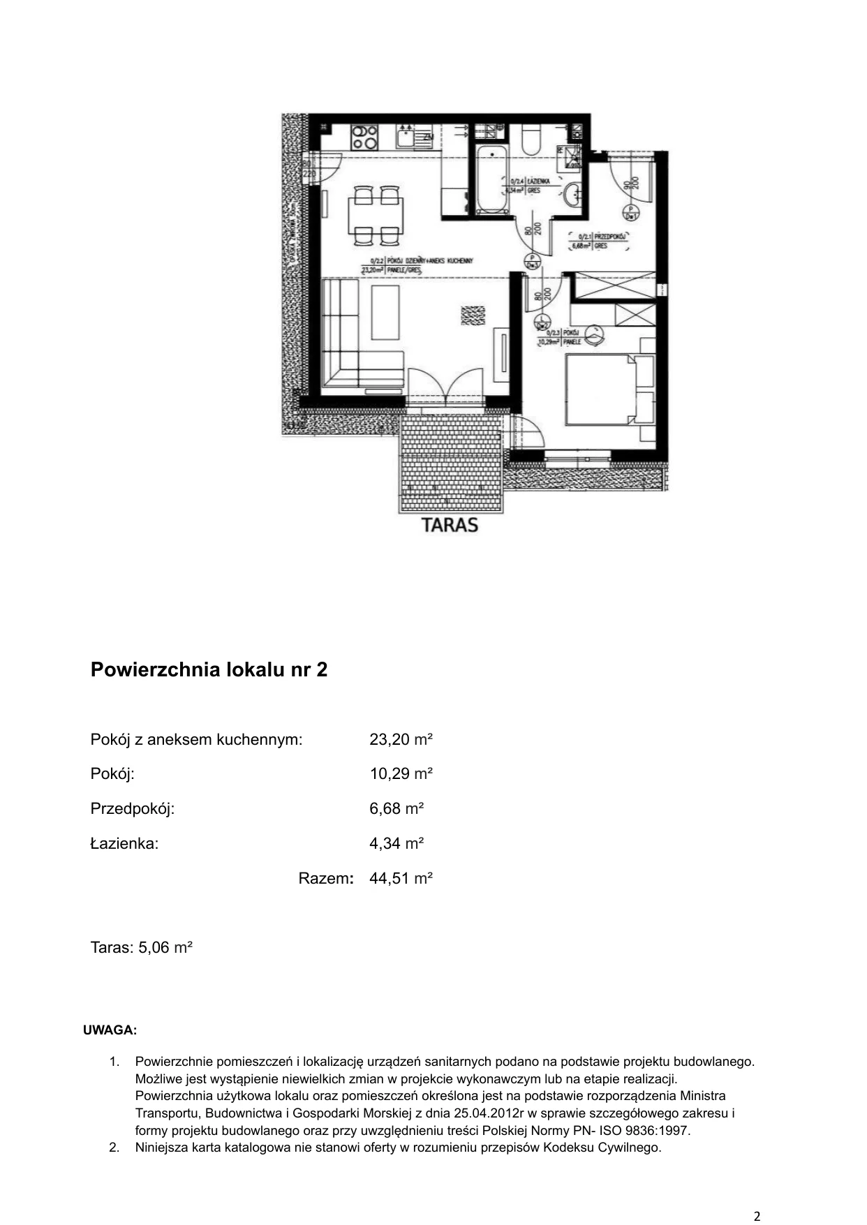 2 pokoje, apartament 44,51 m², parter, oferta nr 2, Klimaty Bałtyku, Dziwnów, ul. Daglezji 93-94