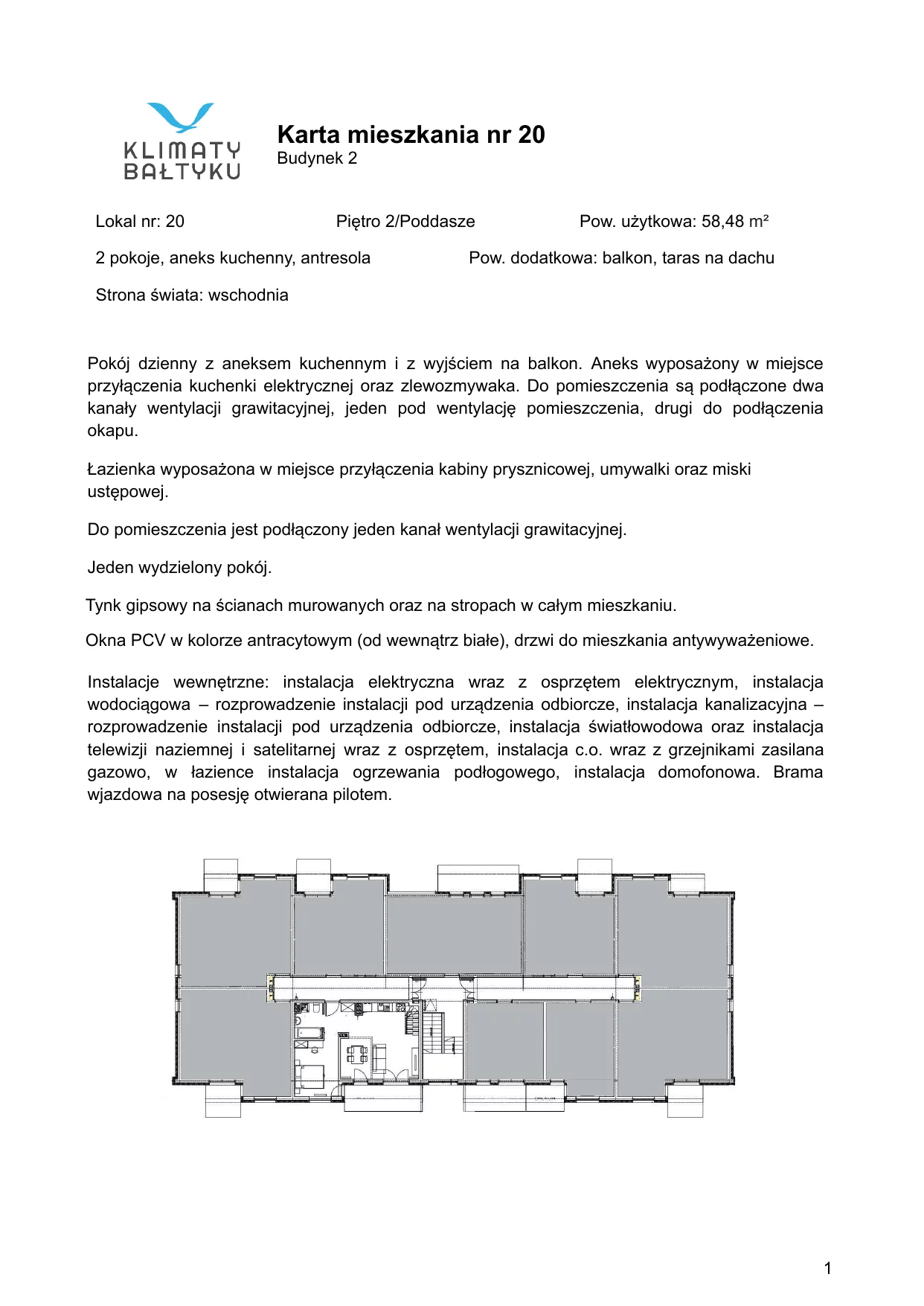 Apartament 58,48 m², piętro 2, oferta nr 20, Klimaty Bałtyku, Dziwnów, ul. Daglezji 93-94