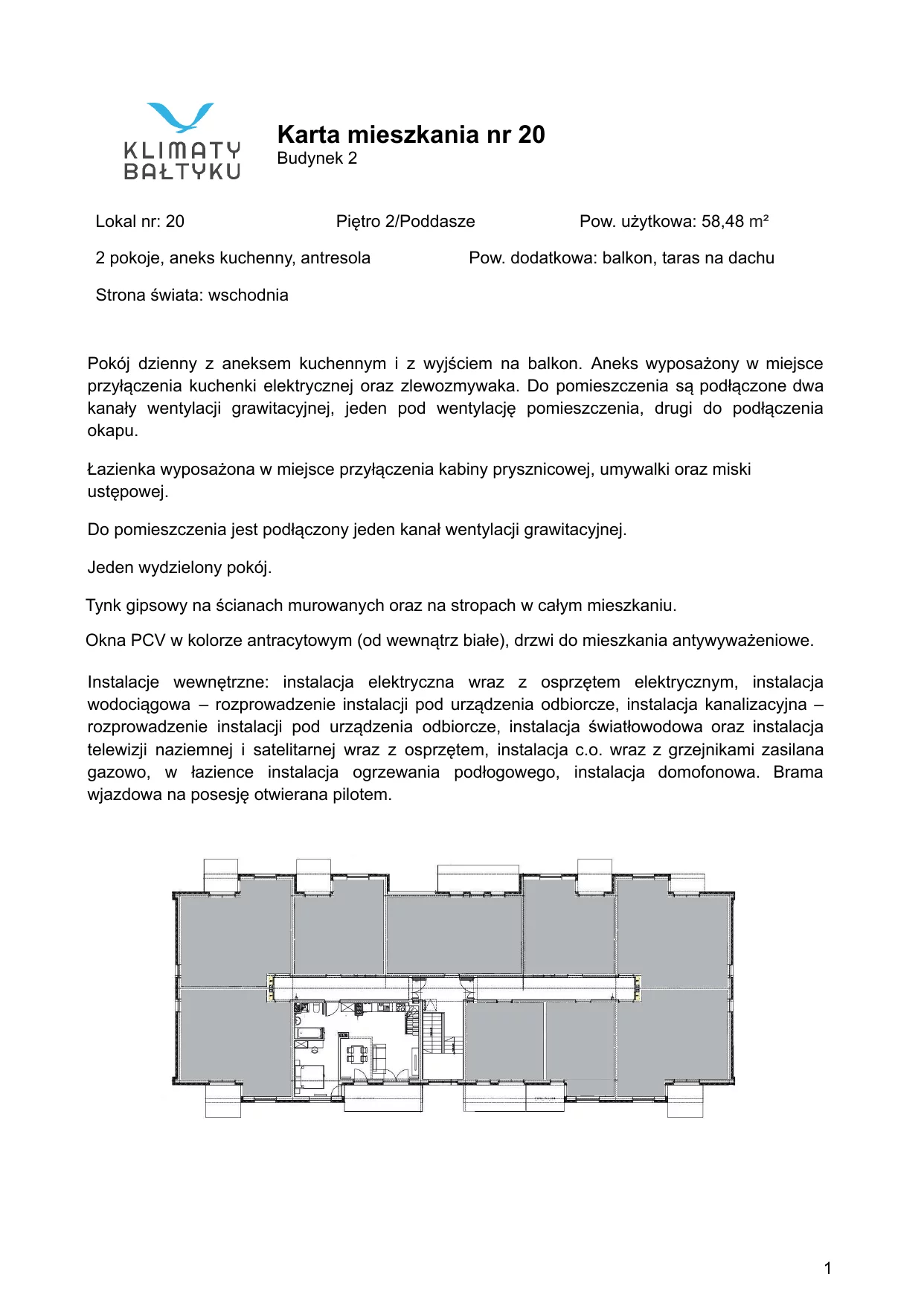 2 pokoje, apartament 58,48 m², piętro 2, oferta nr 20, Klimaty Bałtyku, Dziwnów, ul. Daglezji 93-94