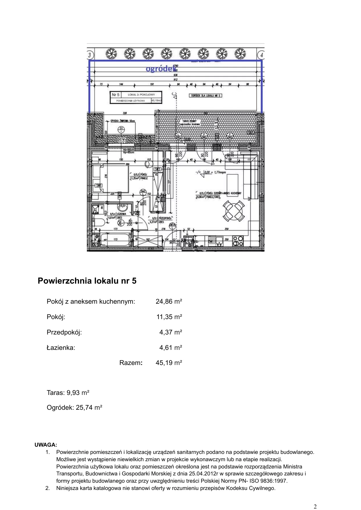 Apartament 45,19 m², parter, oferta nr 5, Klimaty Bałtyku, Dziwnów, ul. Daglezji 93-94