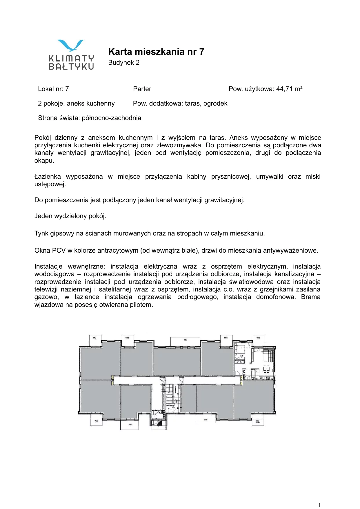 Apartament 44,71 m², parter, oferta nr 7, Klimaty Bałtyku, Dziwnów, ul. Daglezji 93-94