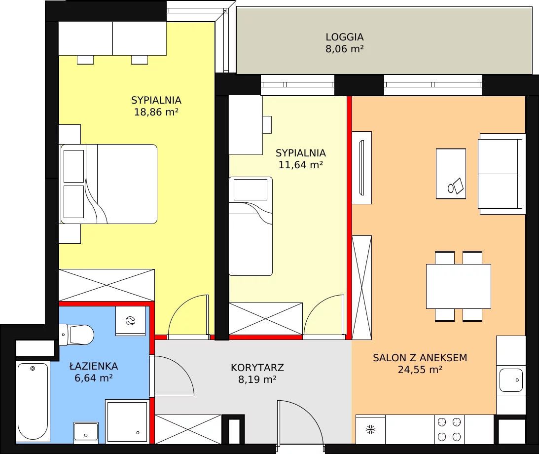 Mieszkanie 71,22 m², piętro 2, oferta nr 12, Perła Piotrkowska, Łódź, Śródmieście, Osiedle Katedralna, ul. Piotrkowska 252/256