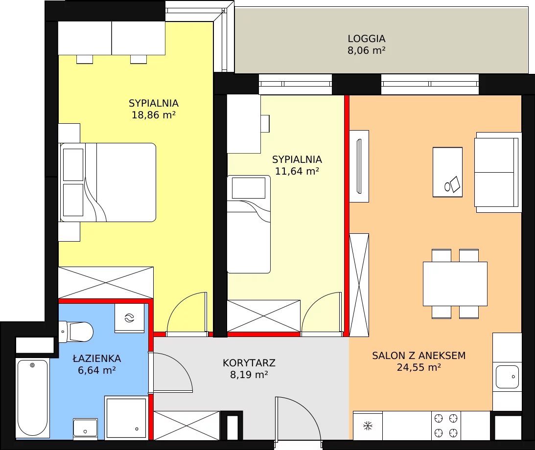 Mieszkanie 71,22 m², piętro 3, oferta nr 22, Perła Piotrkowska, Łódź, Śródmieście, Osiedle Katedralna, ul. Piotrkowska 252/256