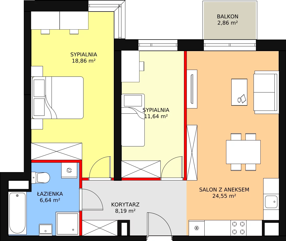 Mieszkanie 71,22 m², piętro 5, oferta nr 42, Perła Piotrkowska, Łódź, Śródmieście, Osiedle Katedralna, ul. Piotrkowska 252/256