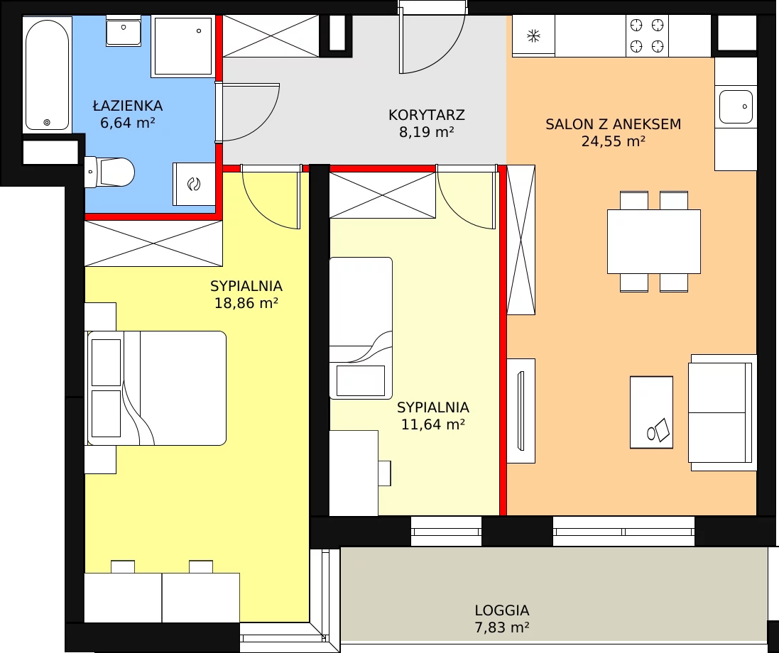 Mieszkanie 71,22 m², piętro 3, oferta nr 127, Perła Piotrkowska, Łódź, Śródmieście, Osiedle Katedralna, ul. Piotrkowska 252/256