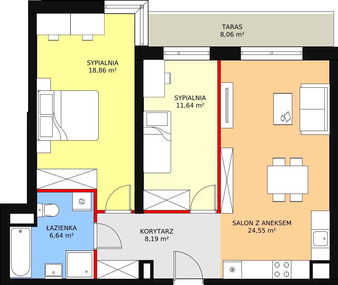 Mieszkanie 71,22 m², piętro 1, oferta nr 7, Perła Piotrkowska, Łódź, Śródmieście, Osiedle Katedralna, ul. Piotrkowska 252/256