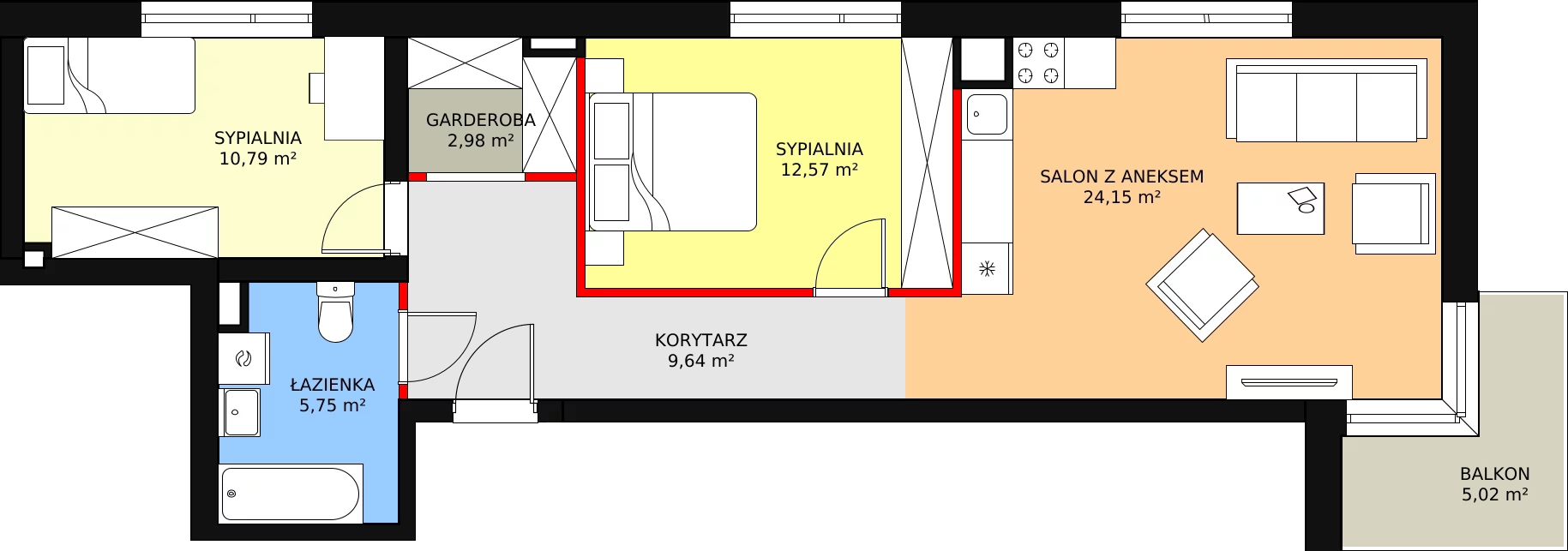 Mieszkanie 67,18 m², piętro 1, oferta nr 99, Perła Piotrkowska, Łódź, Śródmieście, Osiedle Katedralna, ul. Piotrkowska 252/256