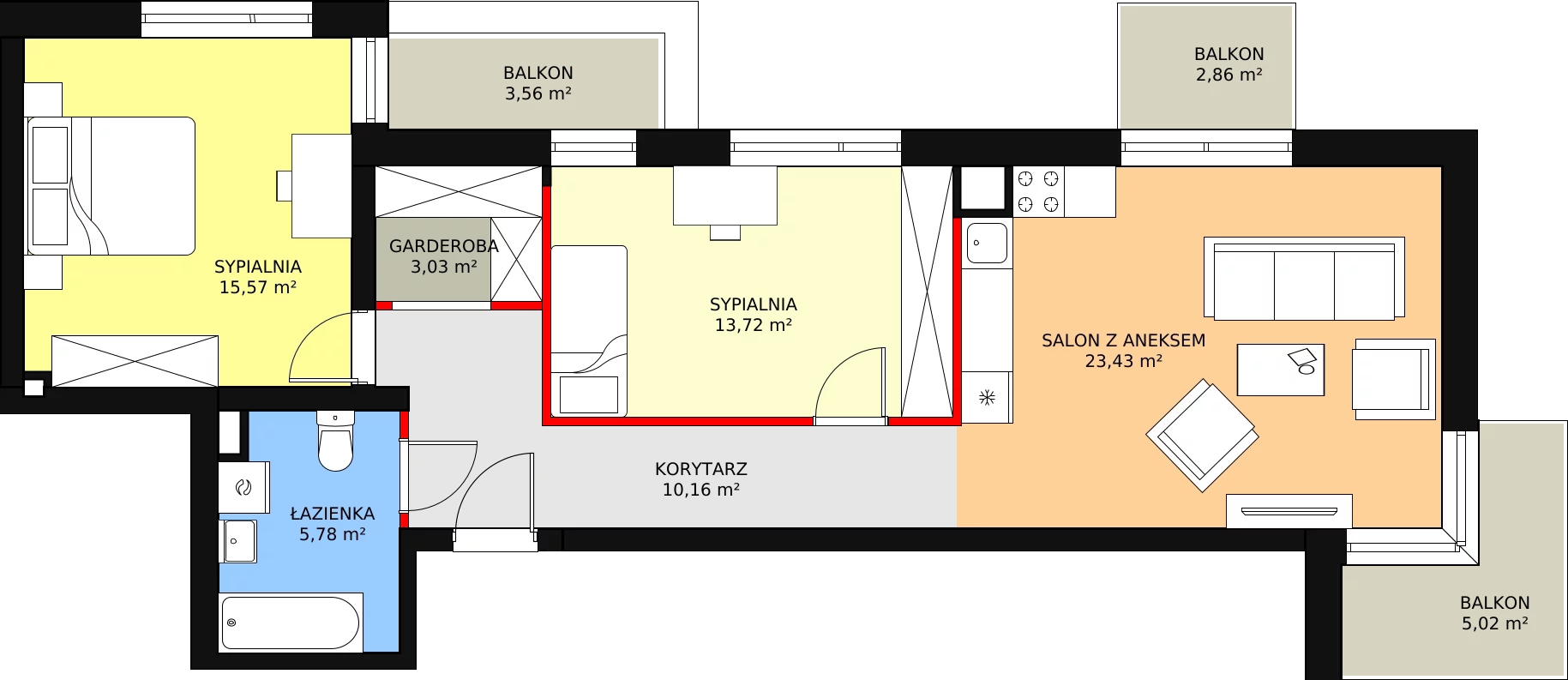 Mieszkanie 73,04 m², piętro 2, oferta nr 109, Perła Piotrkowska, Łódź, Śródmieście, Osiedle Katedralna, ul. Piotrkowska 252/256