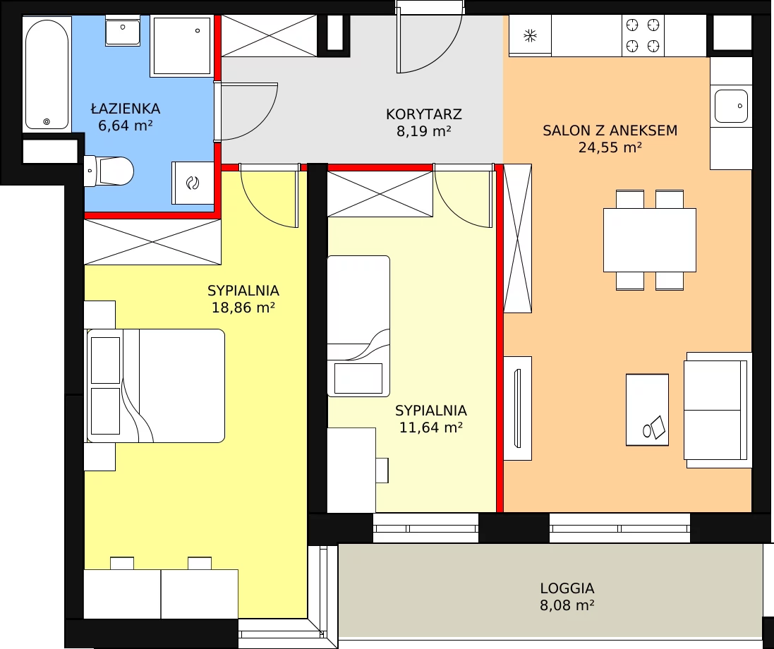 Mieszkanie 71,22 m², piętro 2, oferta nr 117, Perła Piotrkowska, Łódź, Śródmieście, Osiedle Katedralna, ul. Piotrkowska 252/256