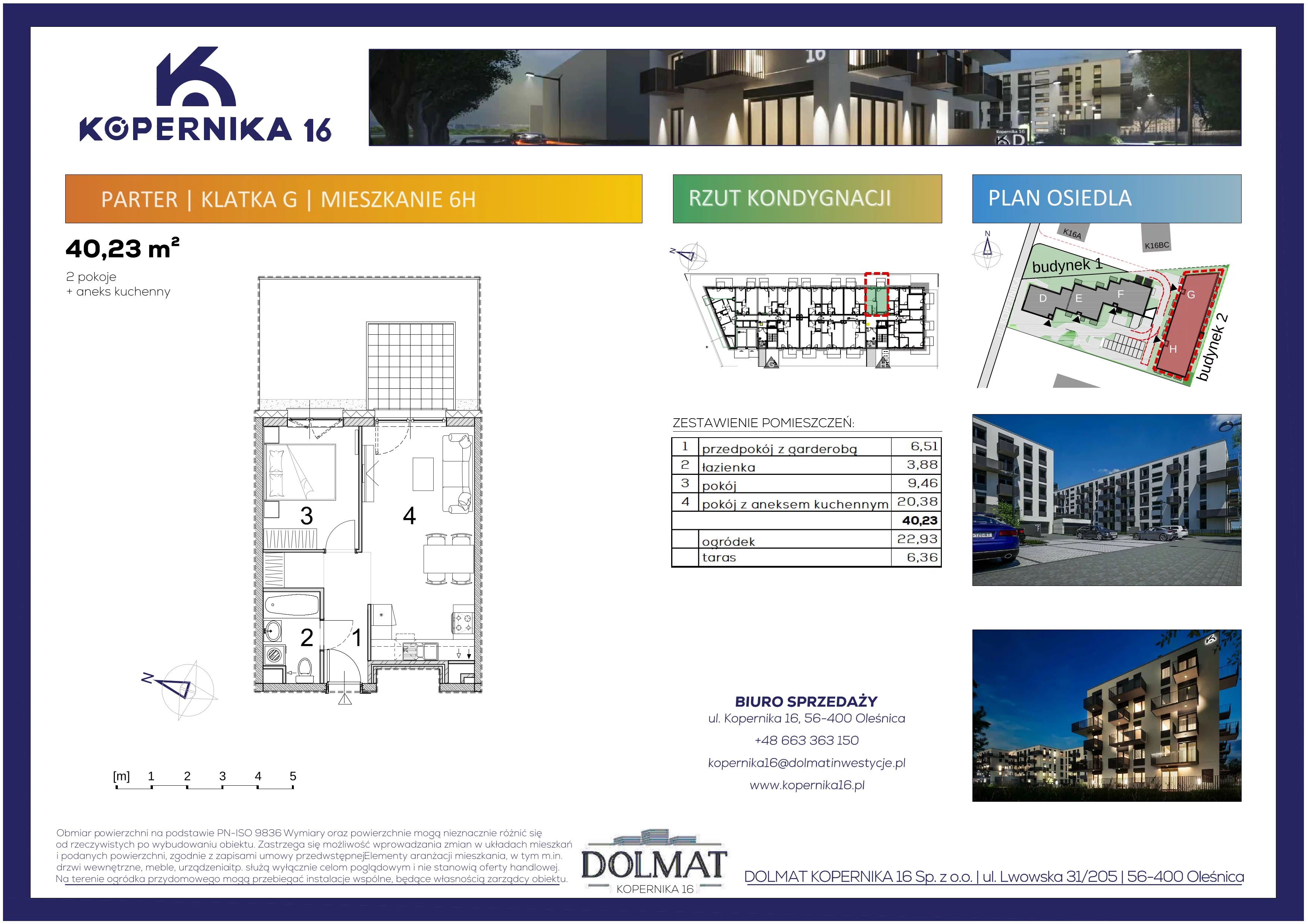2 pokoje, mieszkanie 40,23 m², parter, oferta nr H06, Kopernika 16, Oleśnica, ul. Mikołaja Kopernika 16