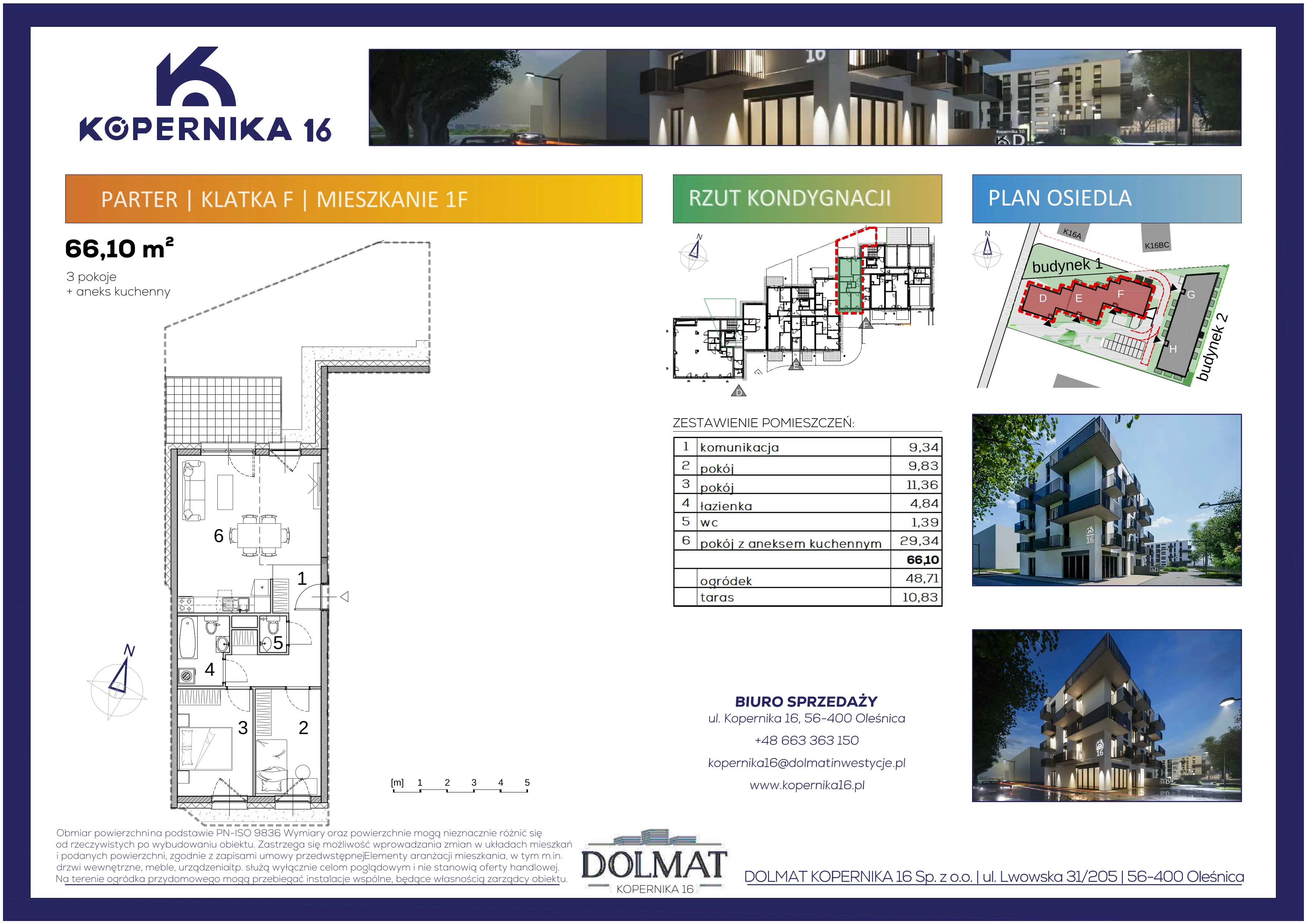3 pokoje, mieszkanie 66,10 m², parter, oferta nr F01, Kopernika 16, Oleśnica, ul. Mikołaja Kopernika 16