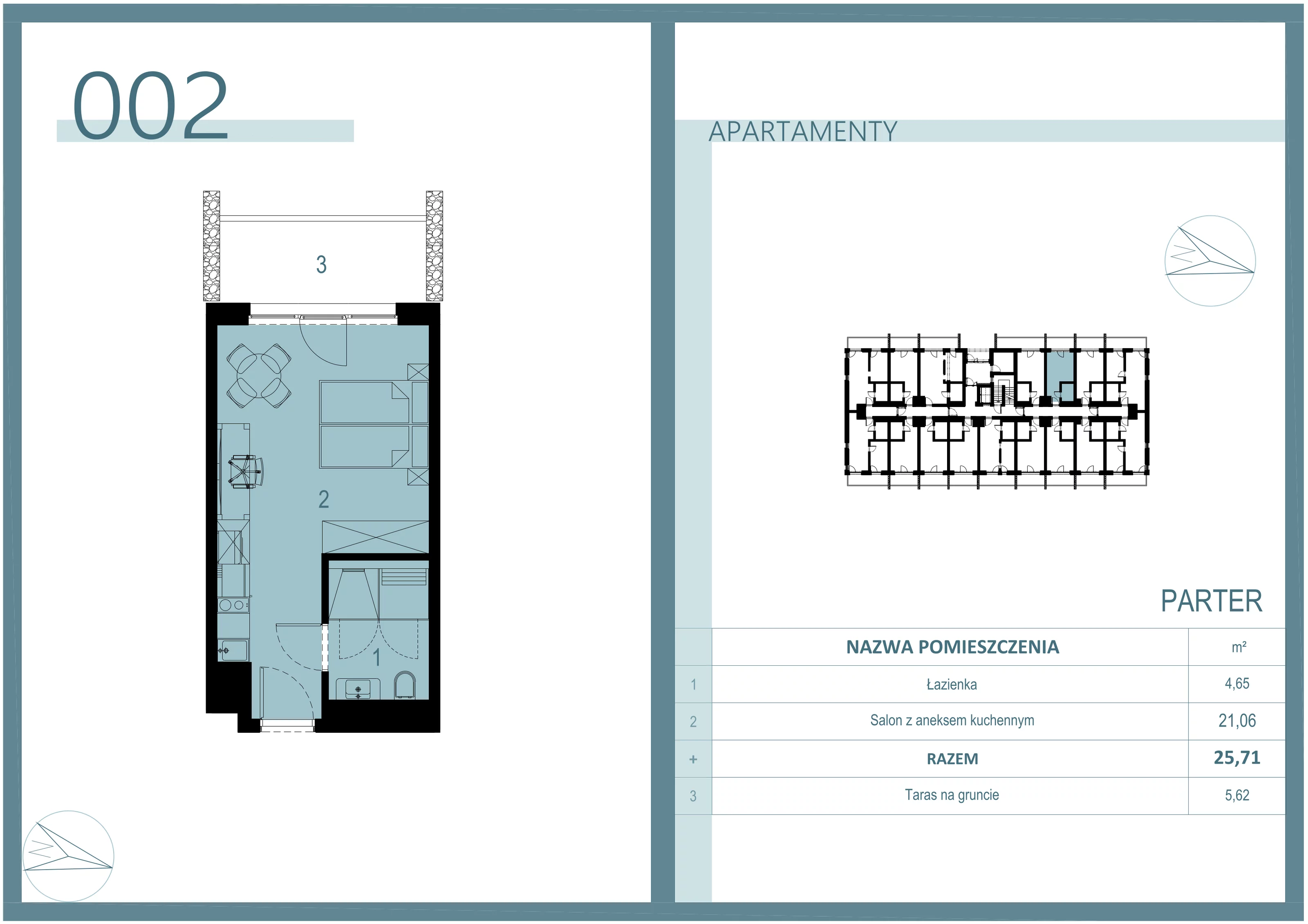 1 pokój, apartament 25,71 m², parter, oferta nr A/002, Linea Mare Mrzeżyno, Mrzeżyno, ul. Nadmorska 14