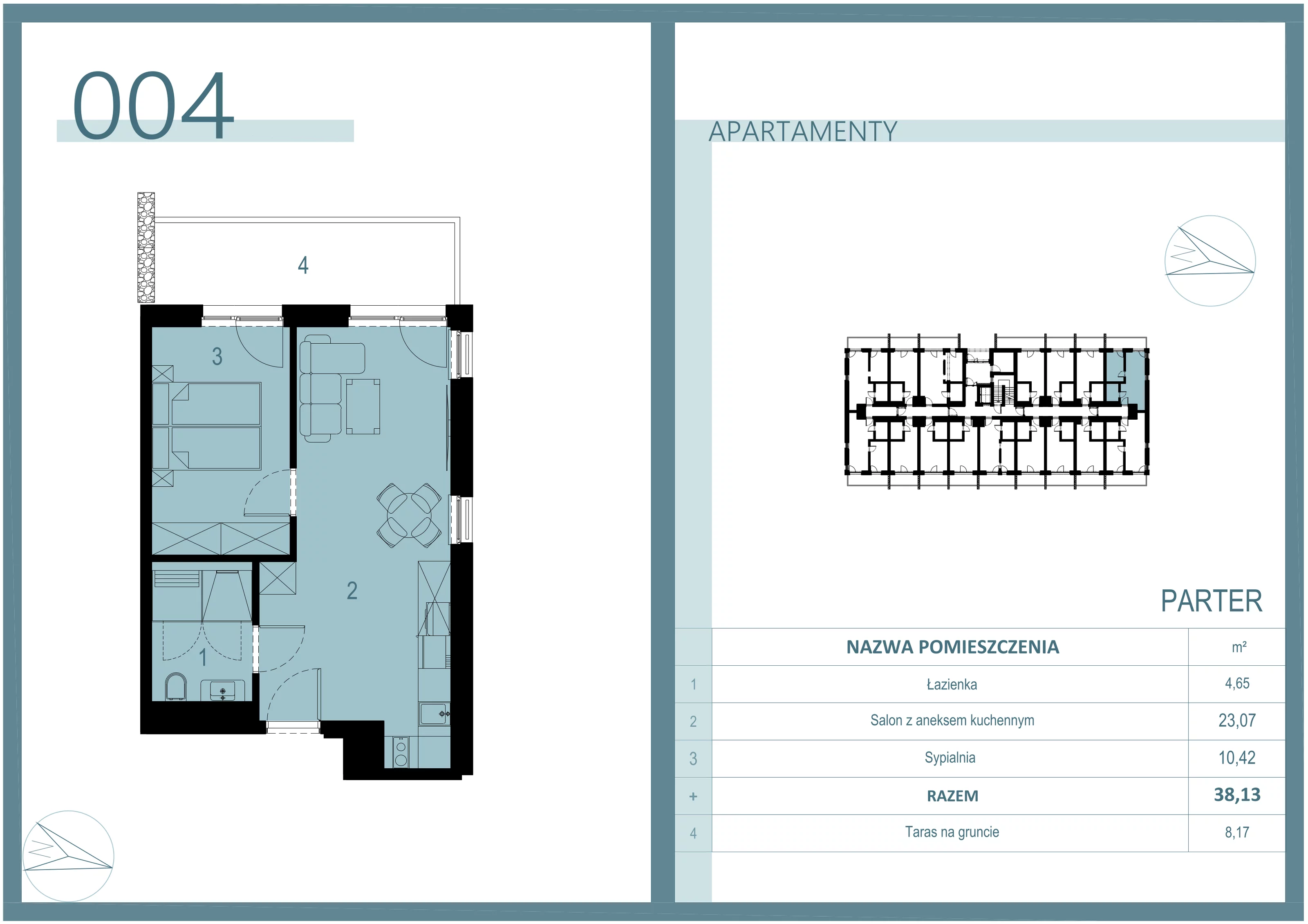 2 pokoje, apartament 38,13 m², parter, oferta nr A/004, Linea Mare Mrzeżyno, Mrzeżyno, ul. Nadmorska 14