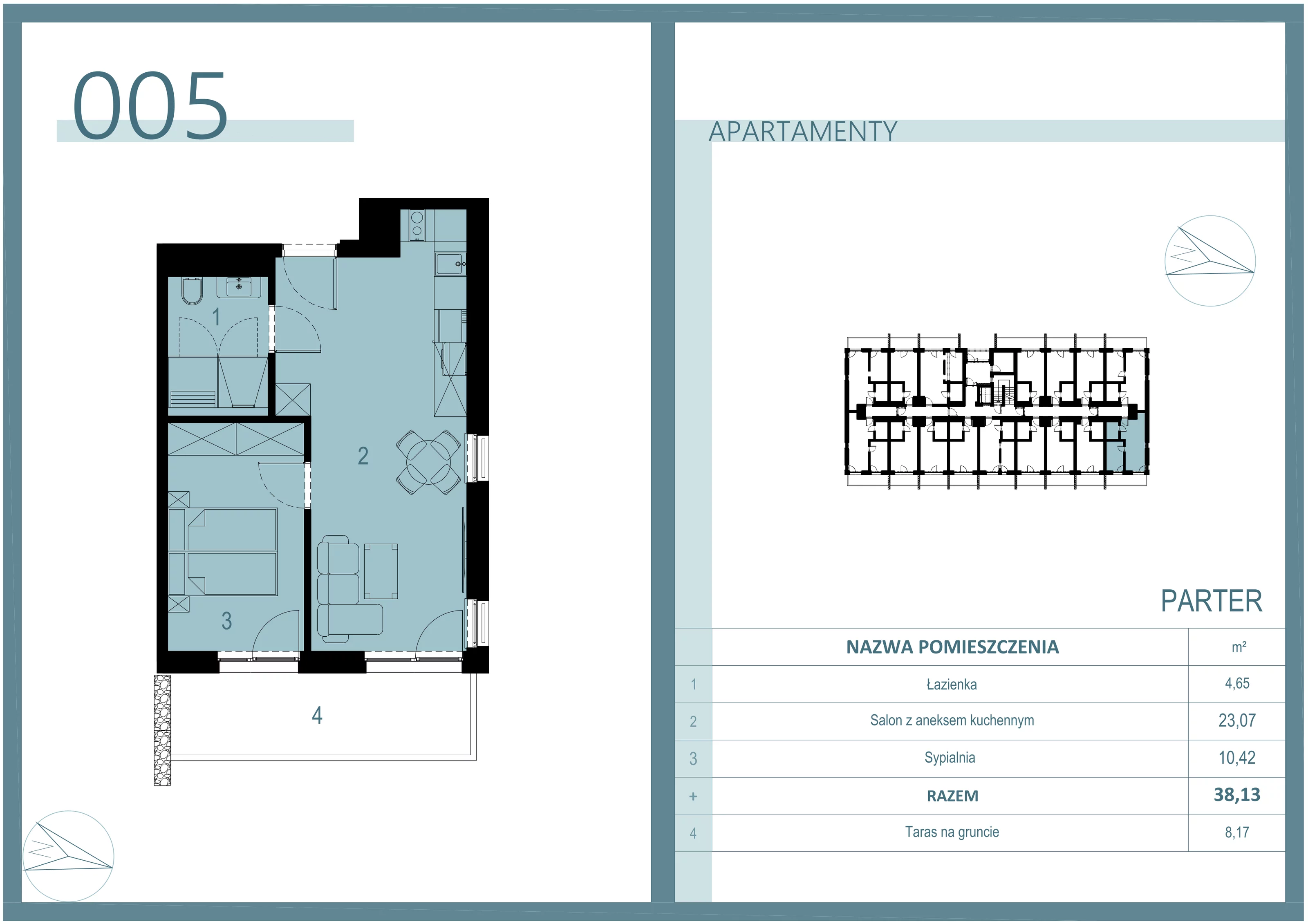 2 pokoje, apartament 38,13 m², parter, oferta nr A/005, Linea Mare Mrzeżyno, Mrzeżyno, ul. Nadmorska 14