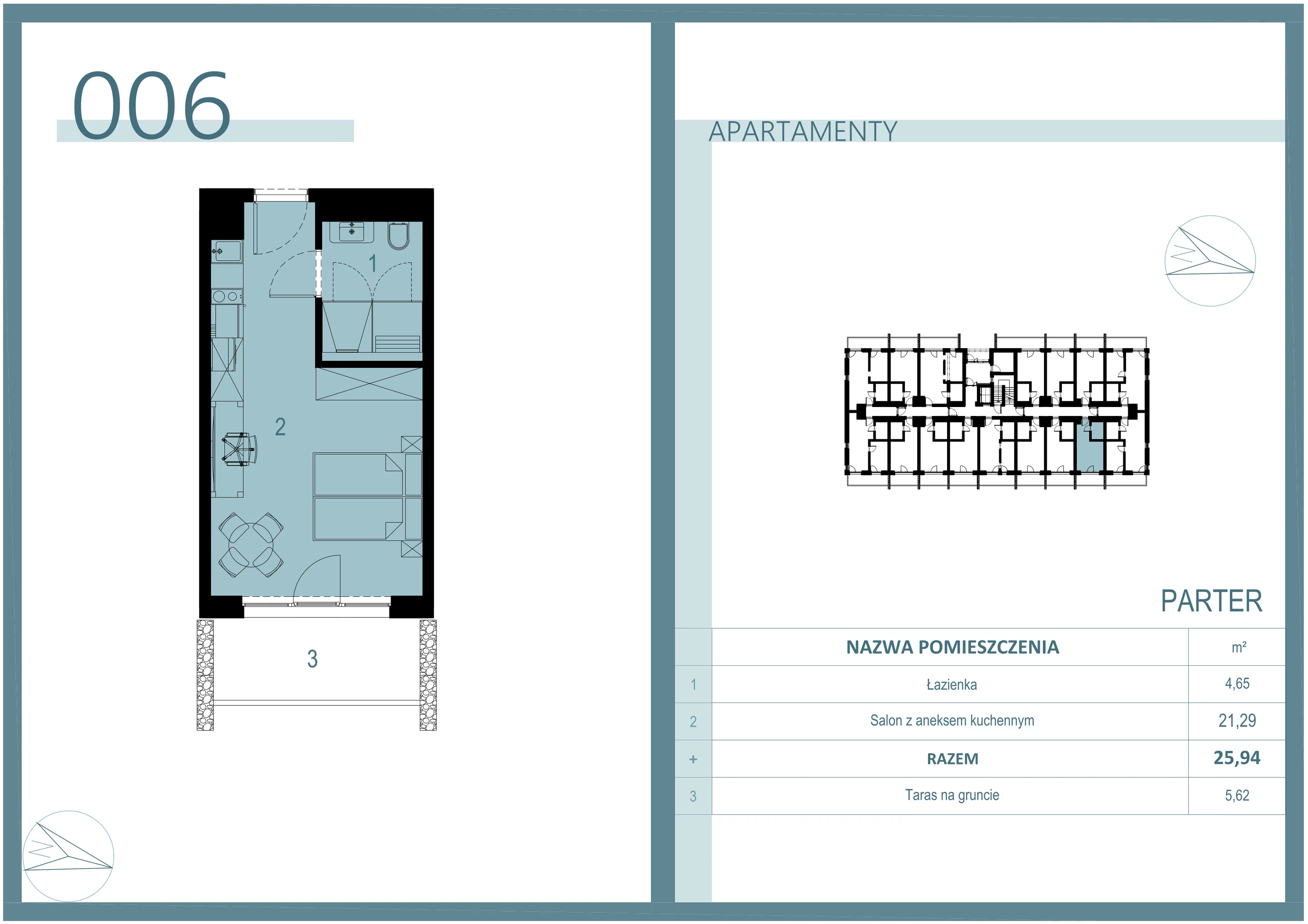 Apartament 25,11 m², parter, oferta nr A/006, Linea Mare Mrzeżyno, Mrzeżyno, ul. Nadmorska 14