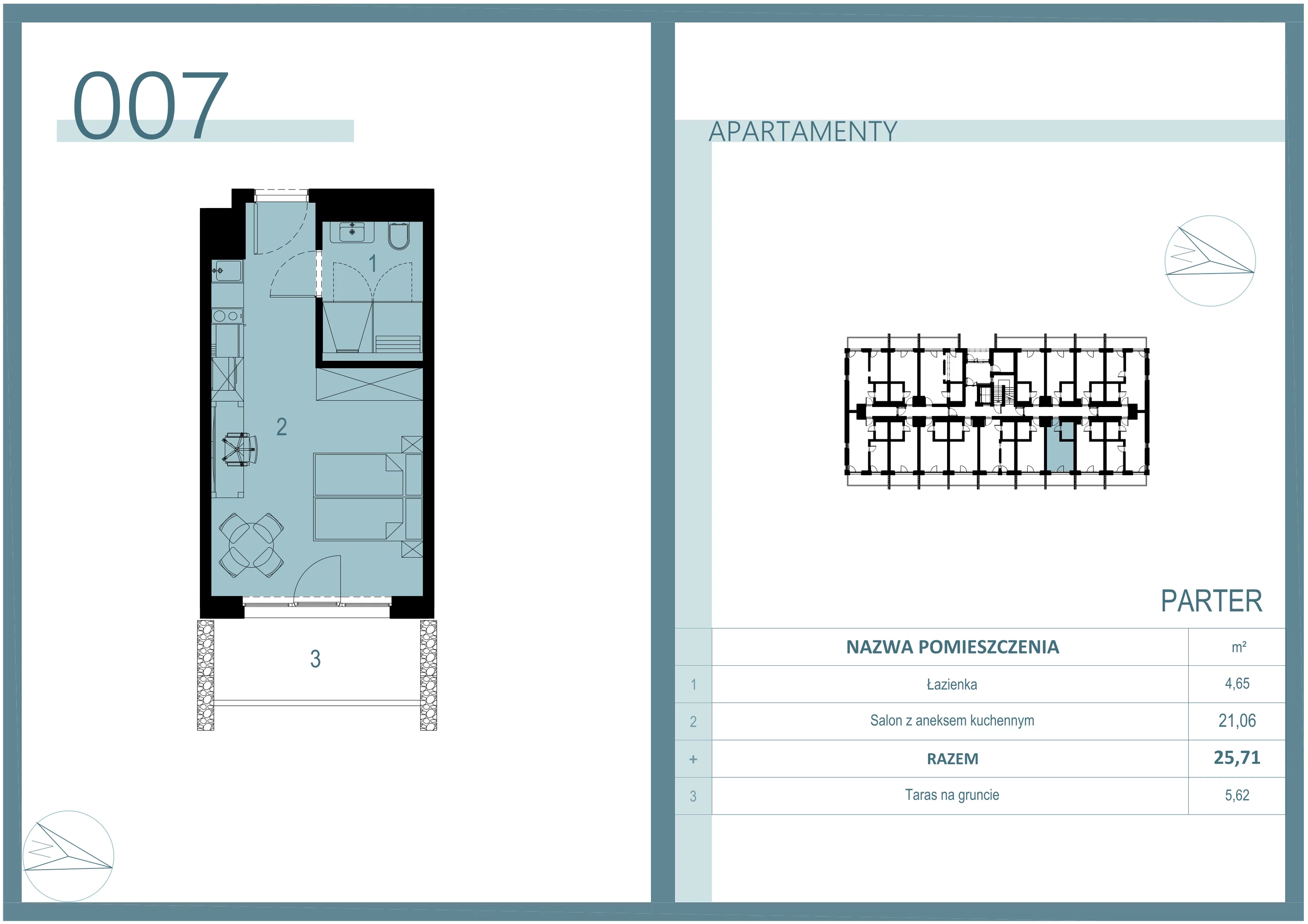 1 pokój, apartament 25,71 m², parter, oferta nr A/007, Linea Mare Mrzeżyno, Mrzeżyno, ul. Nadmorska 14