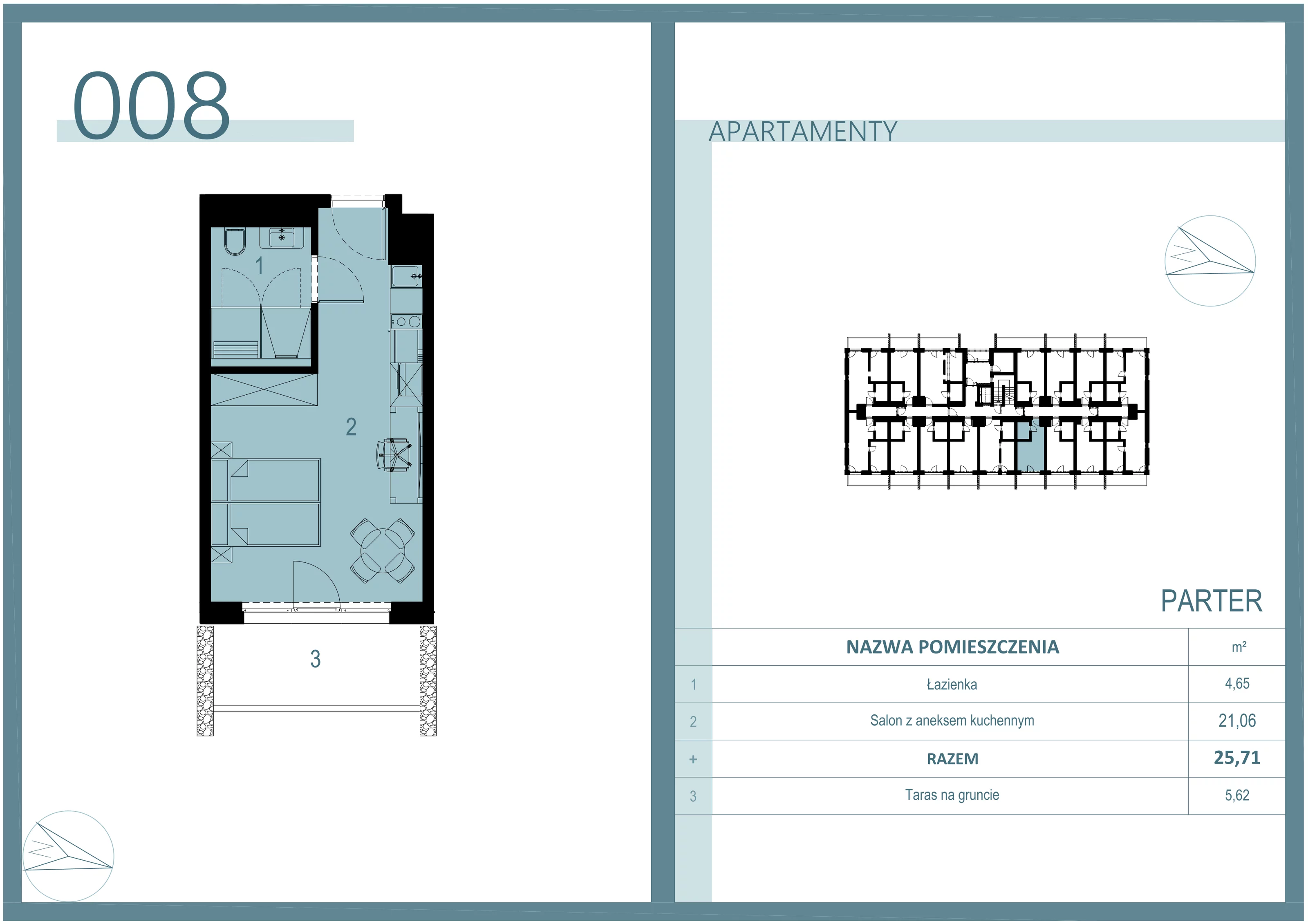 Apartament 25,11 m², parter, oferta nr A/008, Linea Mare Mrzeżyno, Mrzeżyno, ul. Nadmorska 14