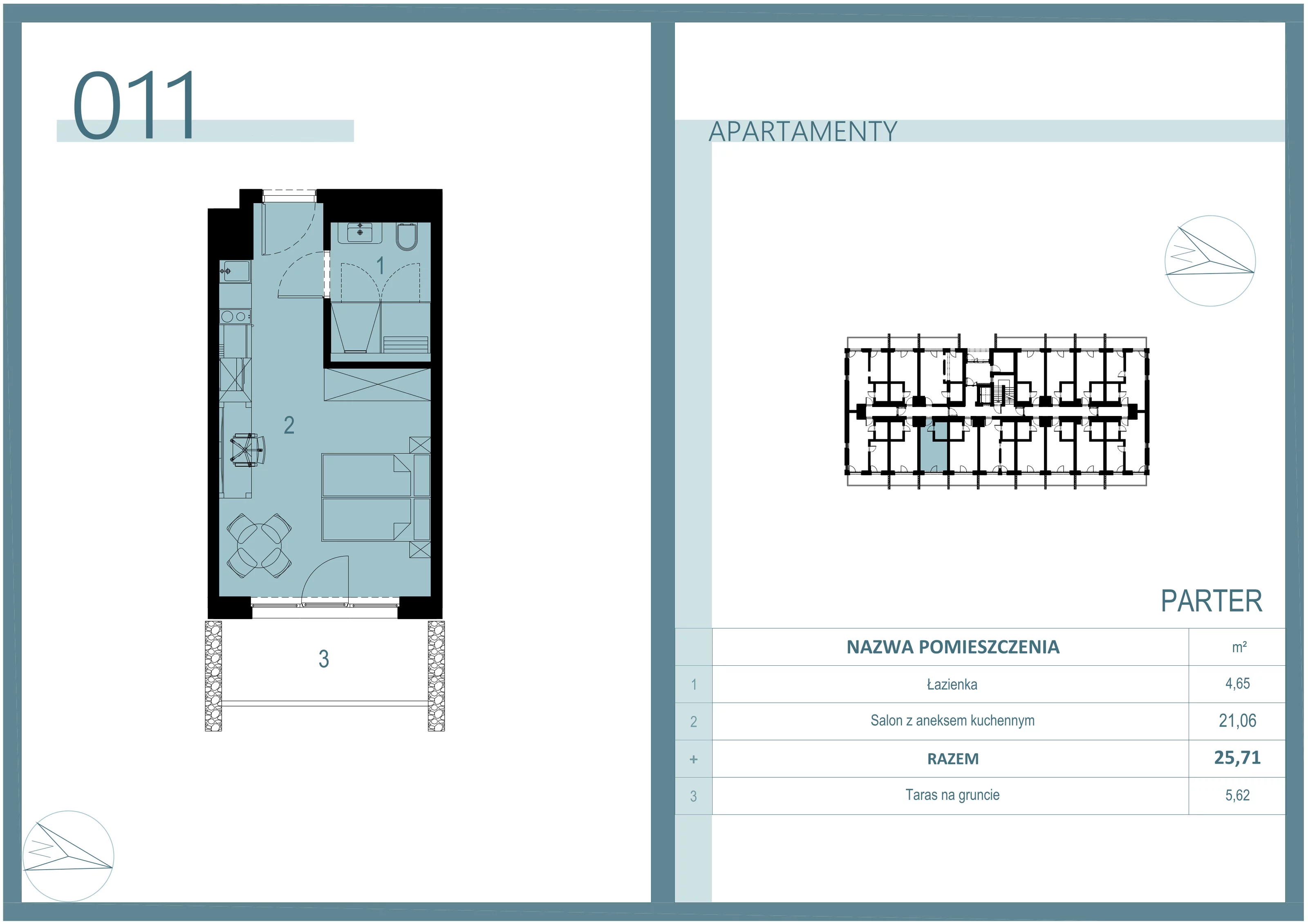 Apartament 25,71 m², parter, oferta nr A/011, Linea Mare Mrzeżyno, Mrzeżyno, ul. Nadmorska 14