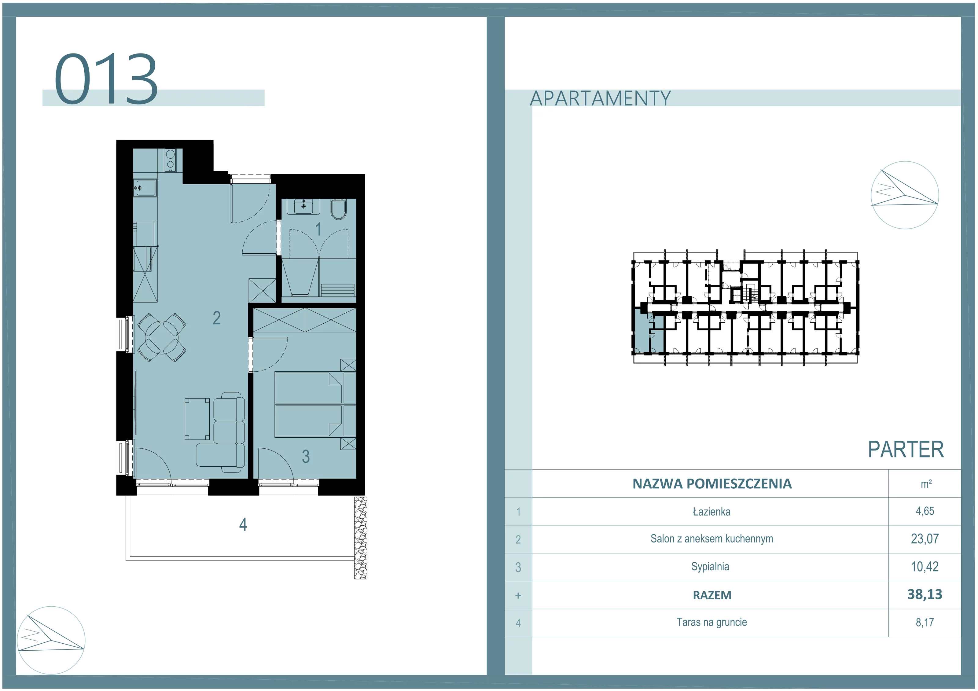 2 pokoje, apartament 38,13 m², parter, oferta nr A/013, Linea Mare Mrzeżyno, Mrzeżyno, ul. Nadmorska 14