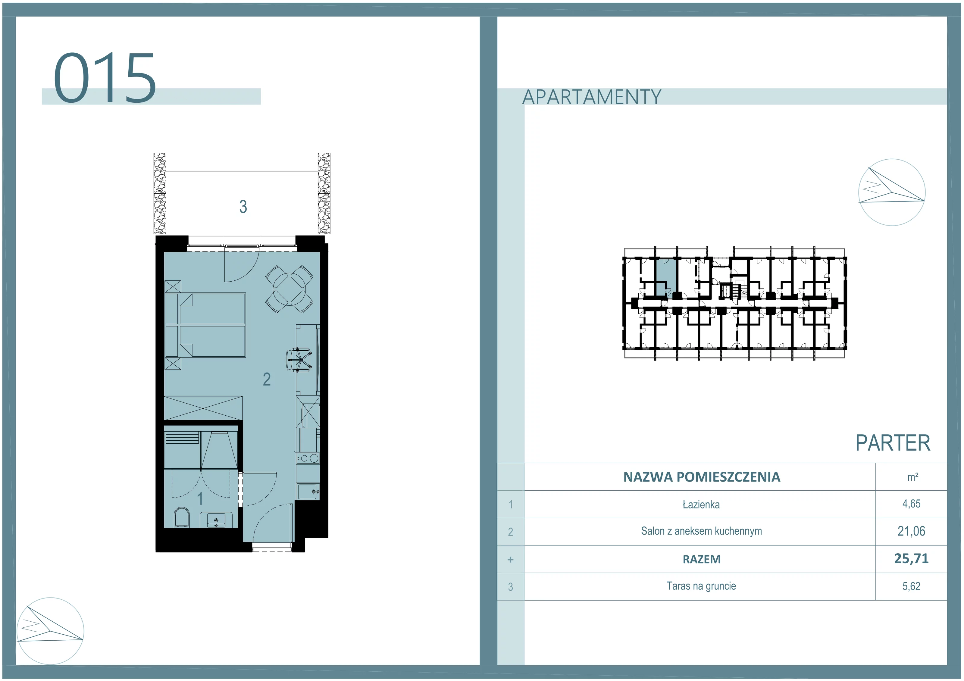 1 pokój, apartament 25,71 m², parter, oferta nr A/015, Linea Mare Mrzeżyno, Mrzeżyno, ul. Nadmorska 14