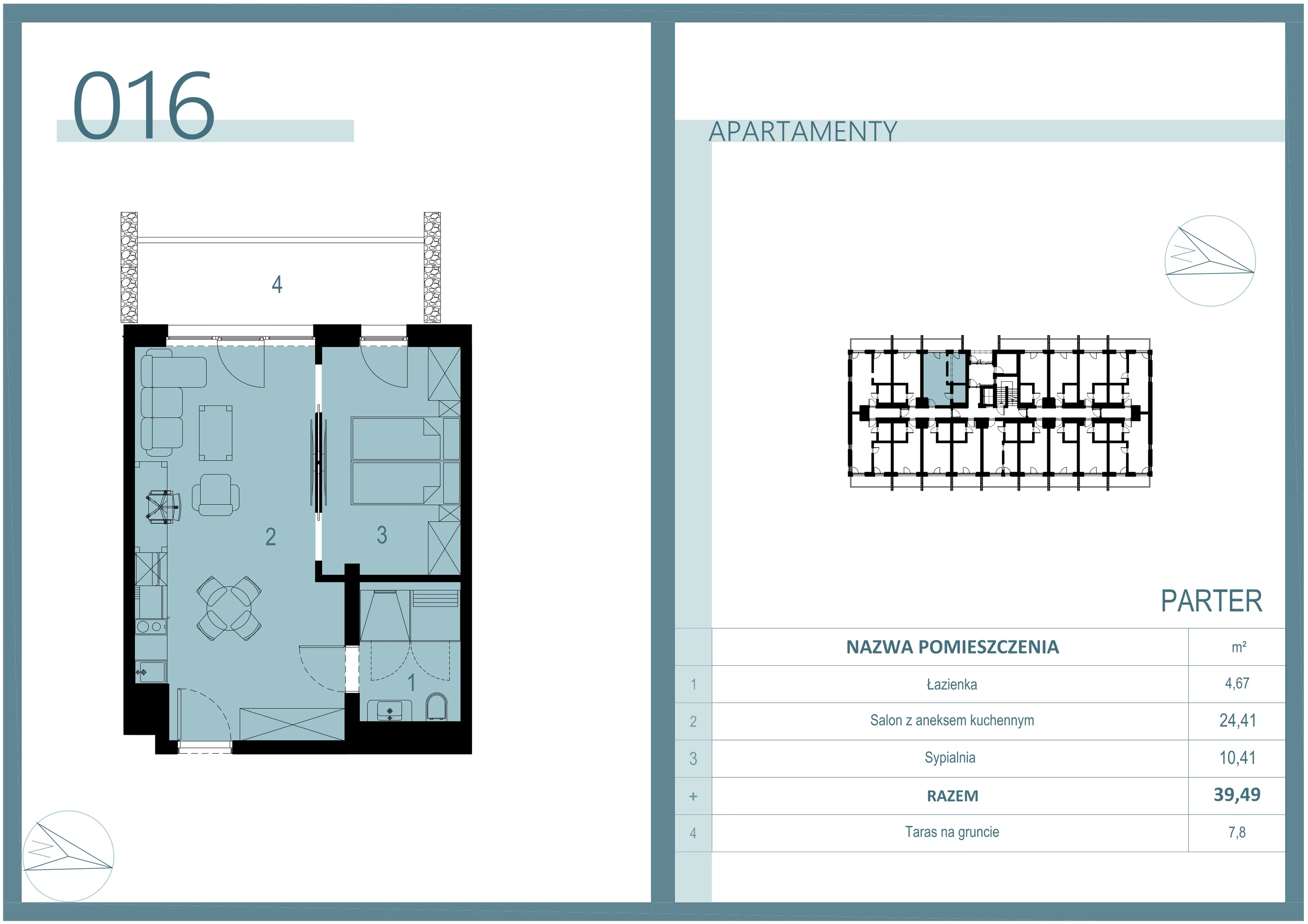 1 pokój, apartament 39,49 m², parter, oferta nr A/016, Linea Mare Mrzeżyno, Mrzeżyno, ul. Nadmorska 14