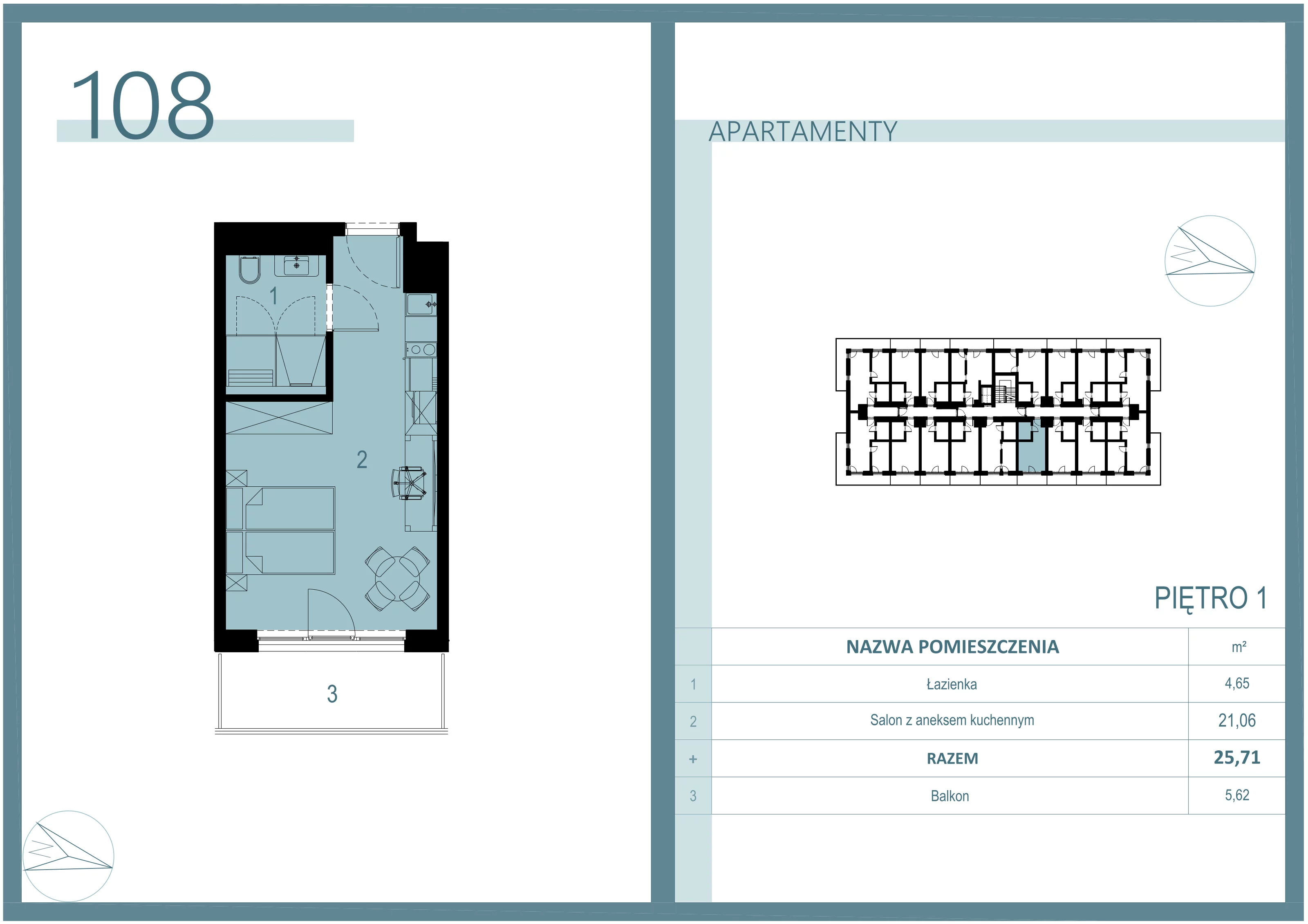 Apartament 25,71 m², piętro 1, oferta nr A/108, Linea Mare Mrzeżyno, Mrzeżyno, ul. Nadmorska 14