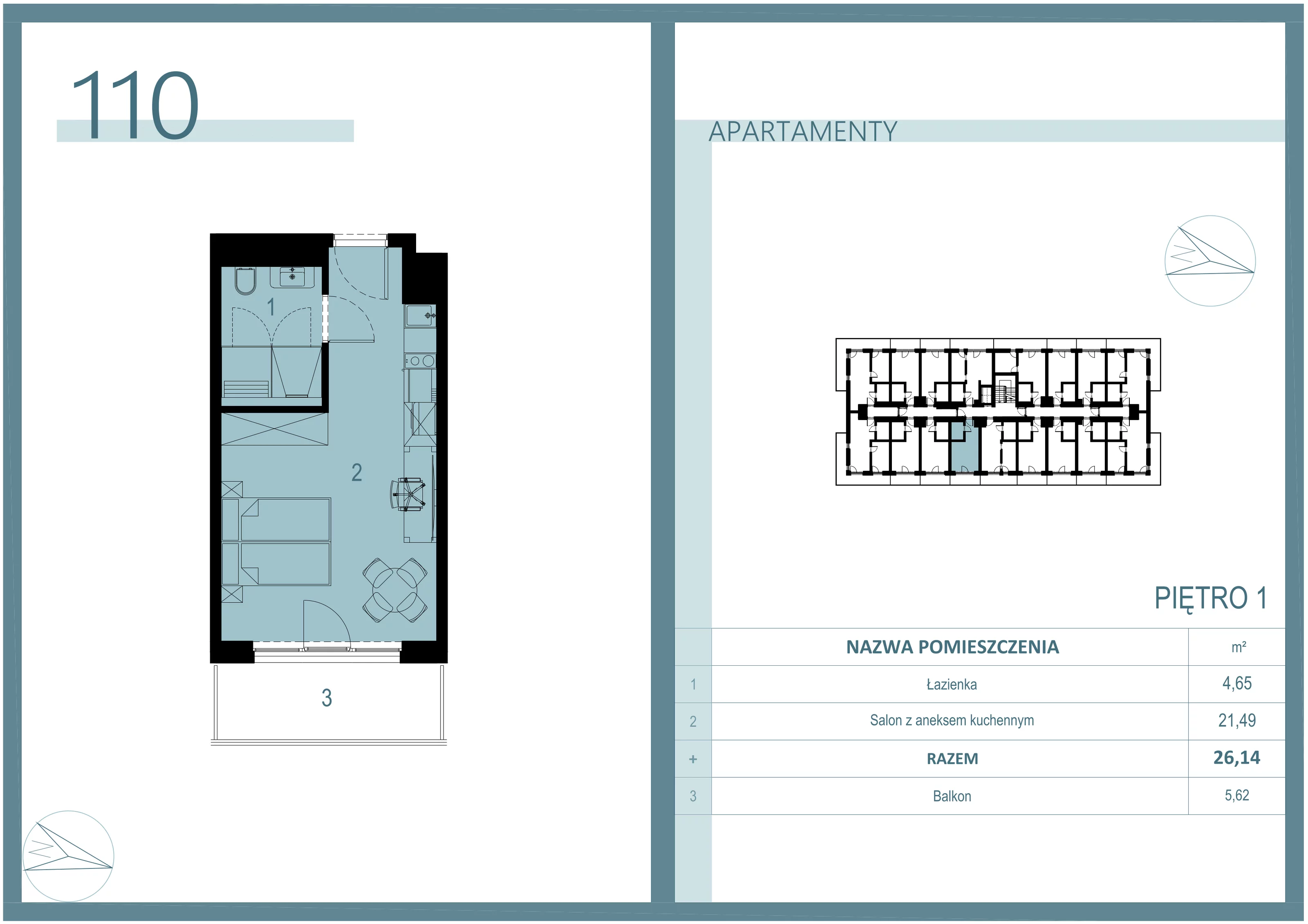 Apartament 25,11 m², piętro 1, oferta nr A/110, Linea Mare Mrzeżyno, Mrzeżyno, ul. Nadmorska 14