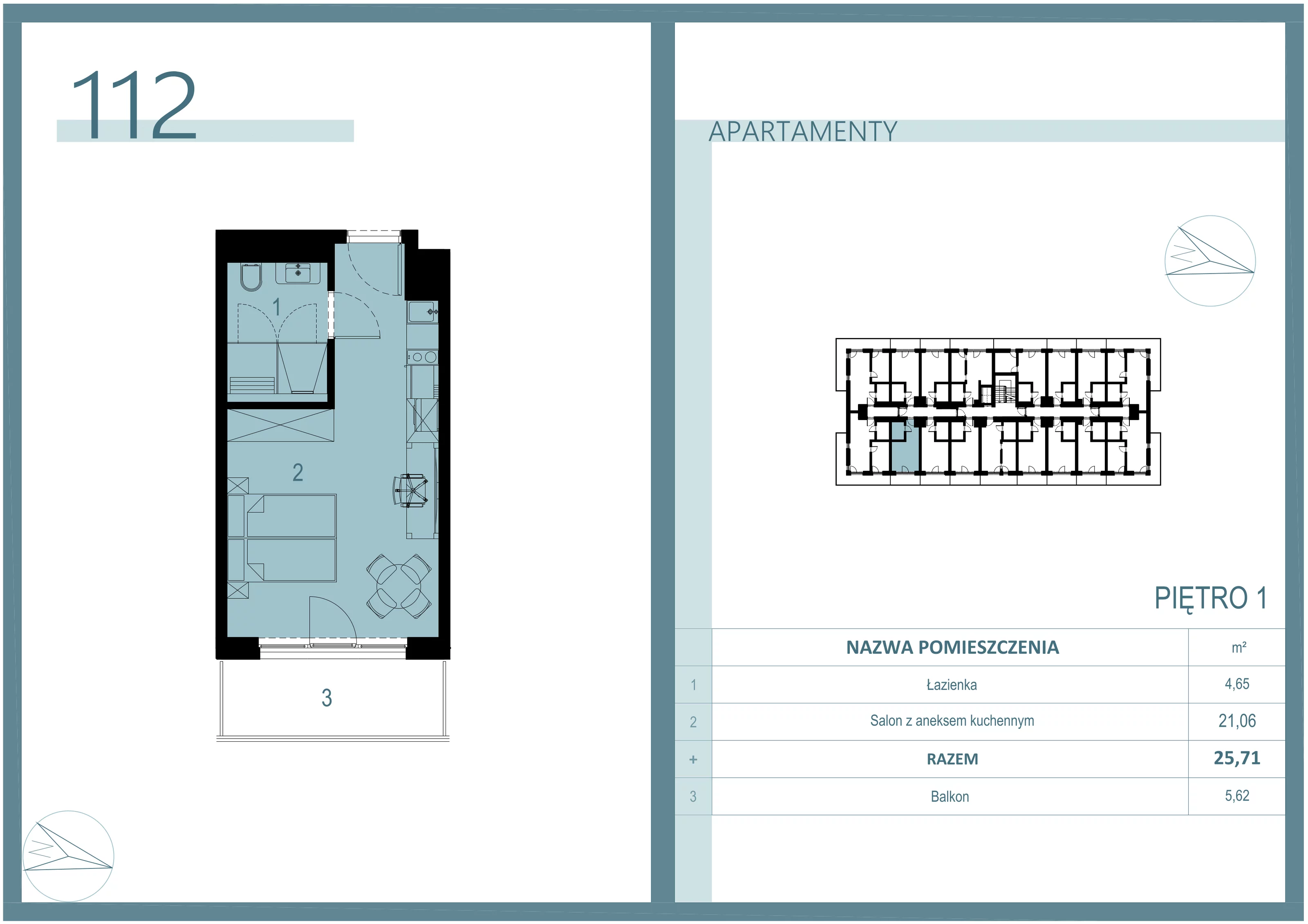 Apartament 25,71 m², piętro 1, oferta nr A/112, Linea Mare Mrzeżyno, Mrzeżyno, ul. Nadmorska 14