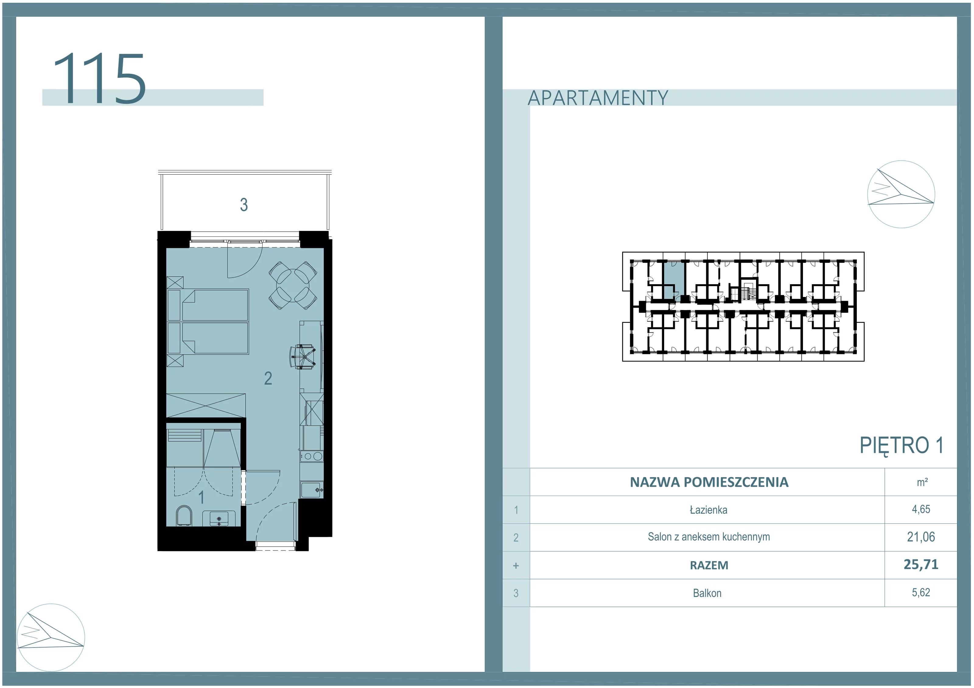 Apartament 25,11 m², piętro 1, oferta nr A/115, Linea Mare Mrzeżyno, Mrzeżyno, ul. Nadmorska 14