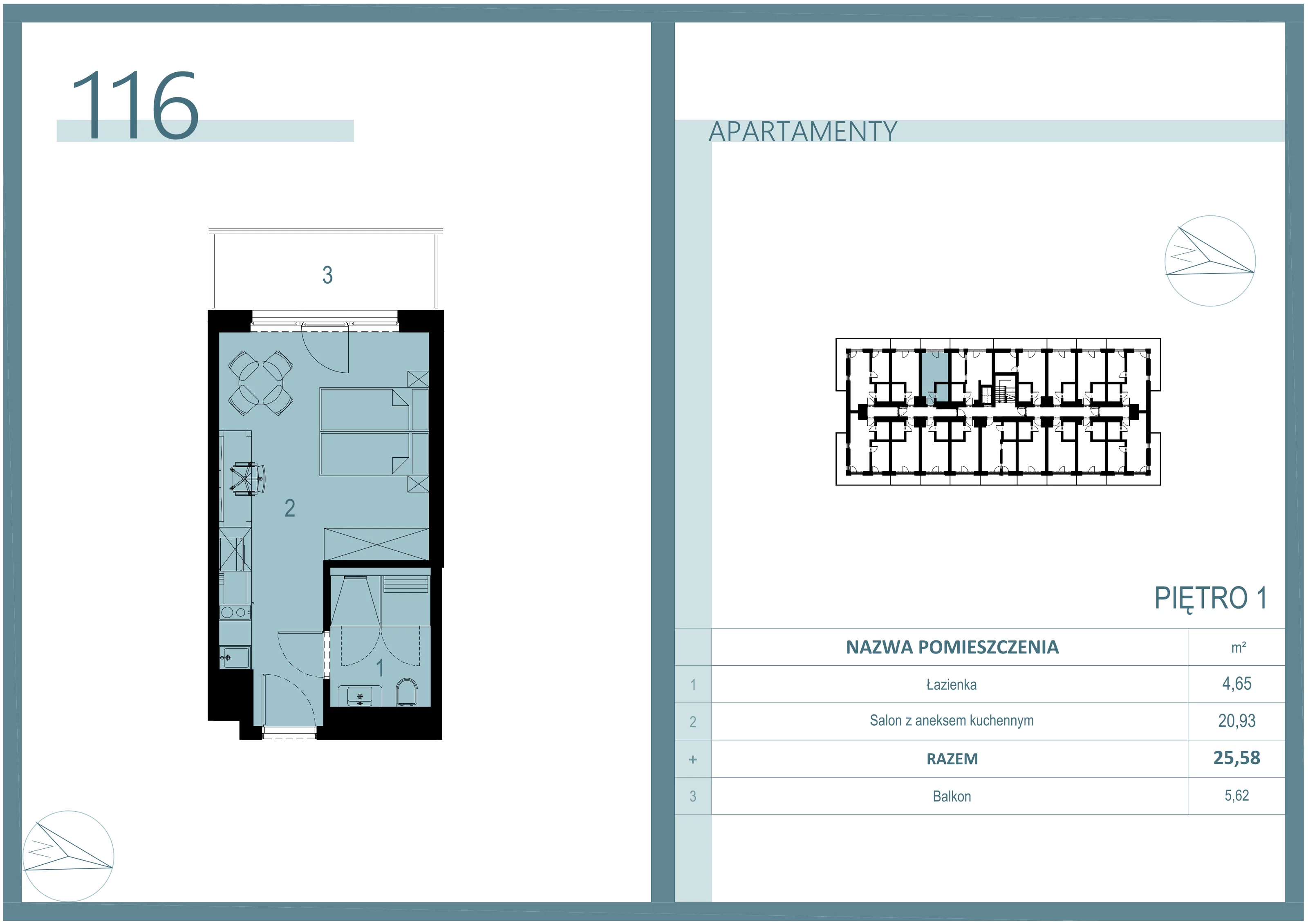 Apartament 25,11 m², piętro 1, oferta nr A/116, Linea Mare Mrzeżyno, Mrzeżyno, ul. Nadmorska 14